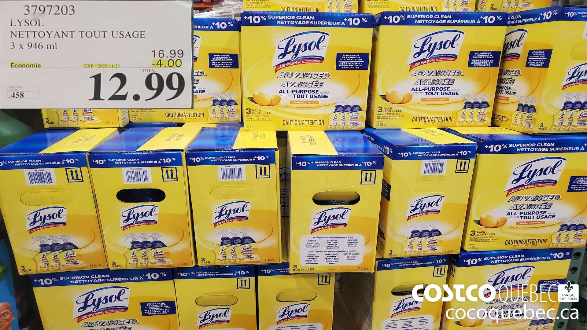 3797203 LYSOL NETTOYANT TOUT USAGE 3 X 946 ml  ($4.00 INSTANT SAVINGS EXPIRES ON 2025-11-23) $12.99