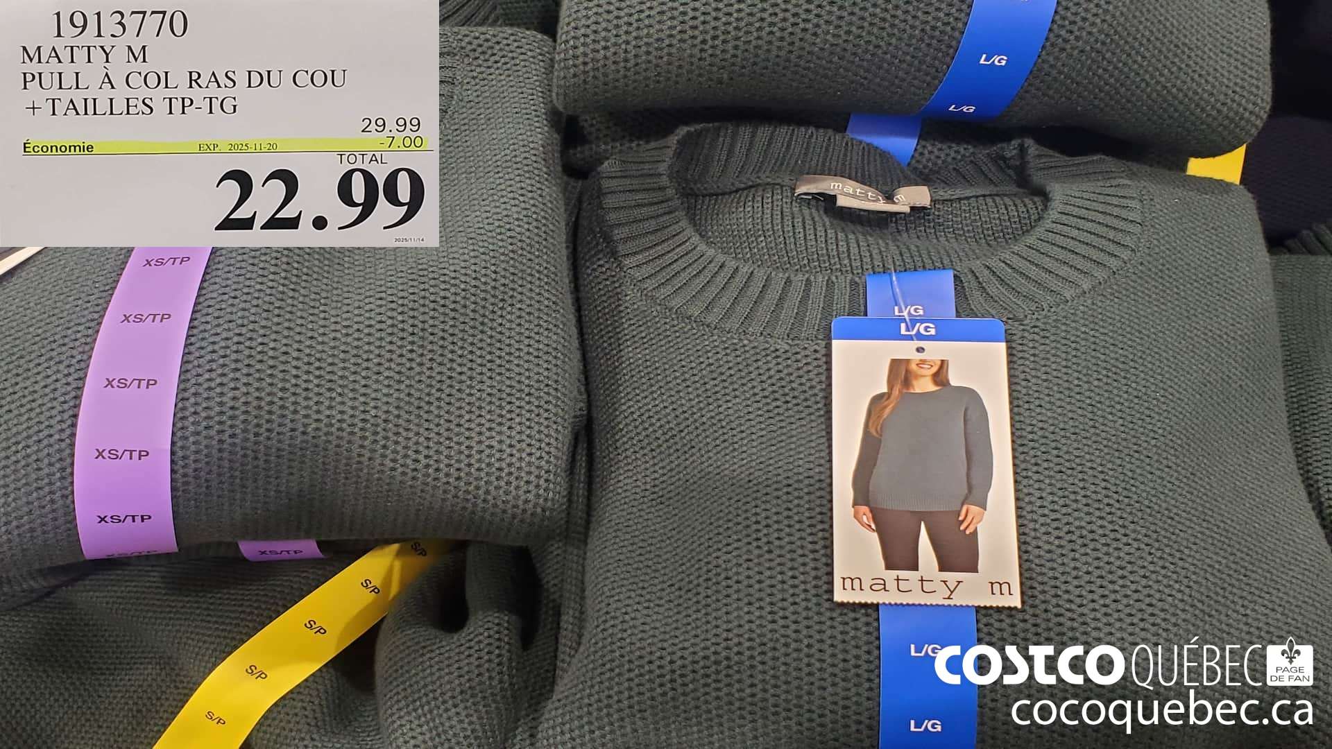 1913770 MATTY M PULL A COL RAS DU COU +TAILLES TP-TG  ($7.00 INSTANT SAVINGS EXPIRES ON 2025-11-20) $22.99