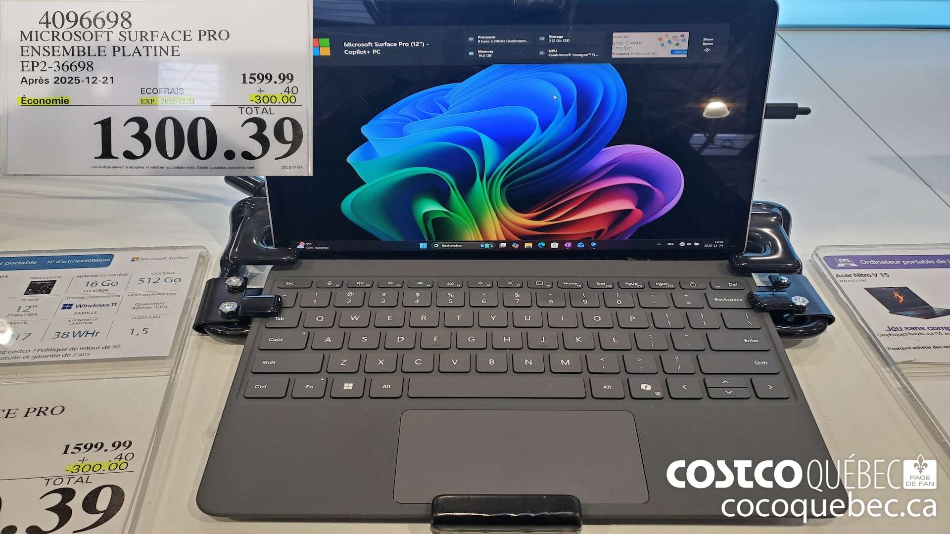 4096698 MICROSOFT SURFACE PRO ENSEMBLE PLATINE EP2-36698 ($300.00 INSTANT SAVINGS EXPIRES ON 2025-12-21) $1300.39