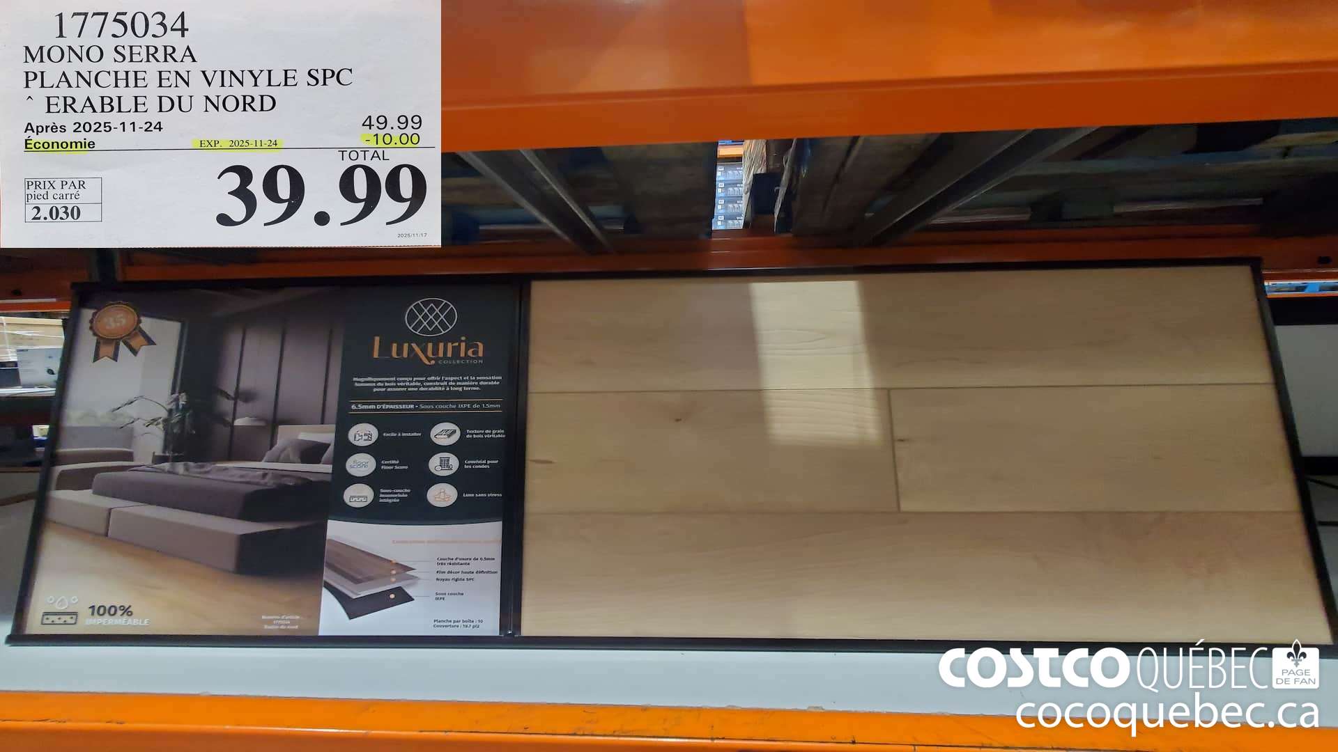 1775034 MONO SERRA PLANCHE EN VINYLE SPC ERABLE DU NORD  ($10.00 INSTANT SAVINGS EXPIRES ON 2025-11-24) $39.99