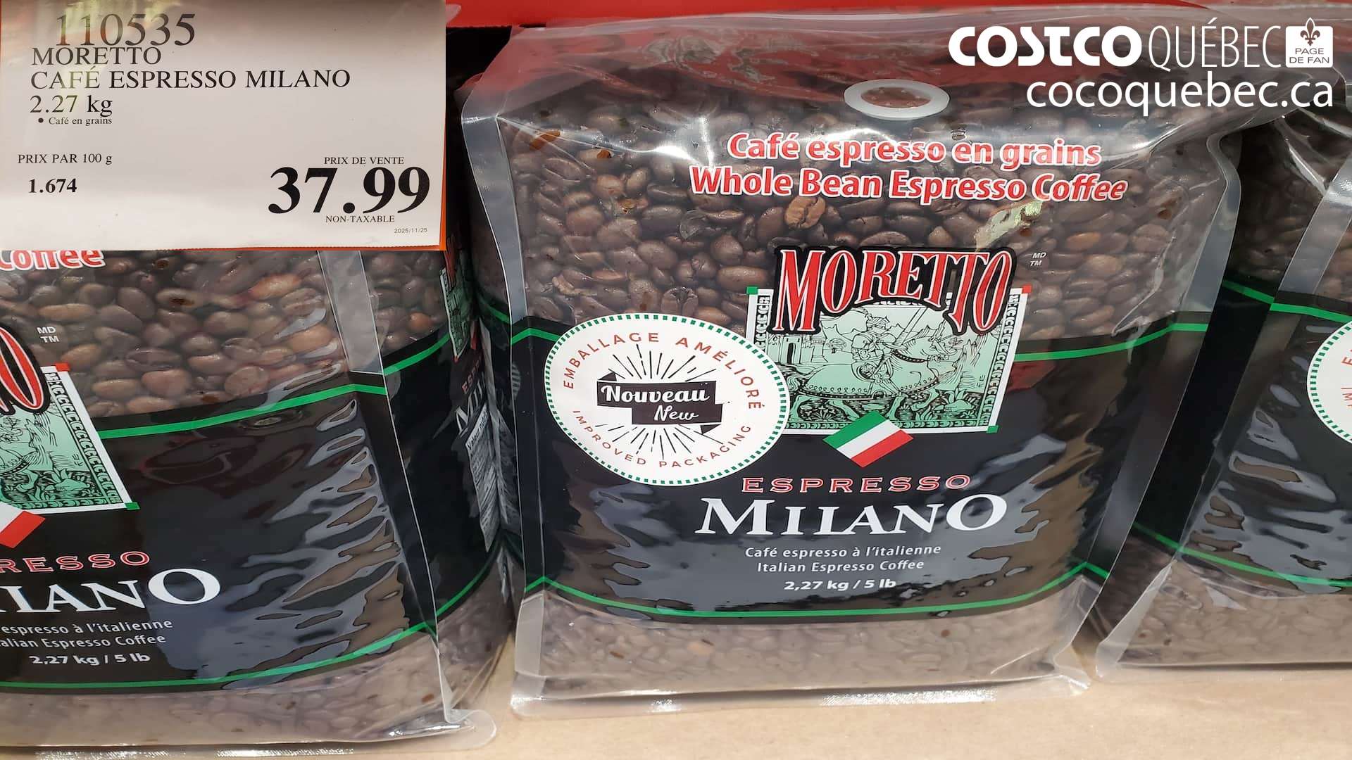 110535 MORETTO CAFE ESPRESSO MILANO 2.27 kg $37.99