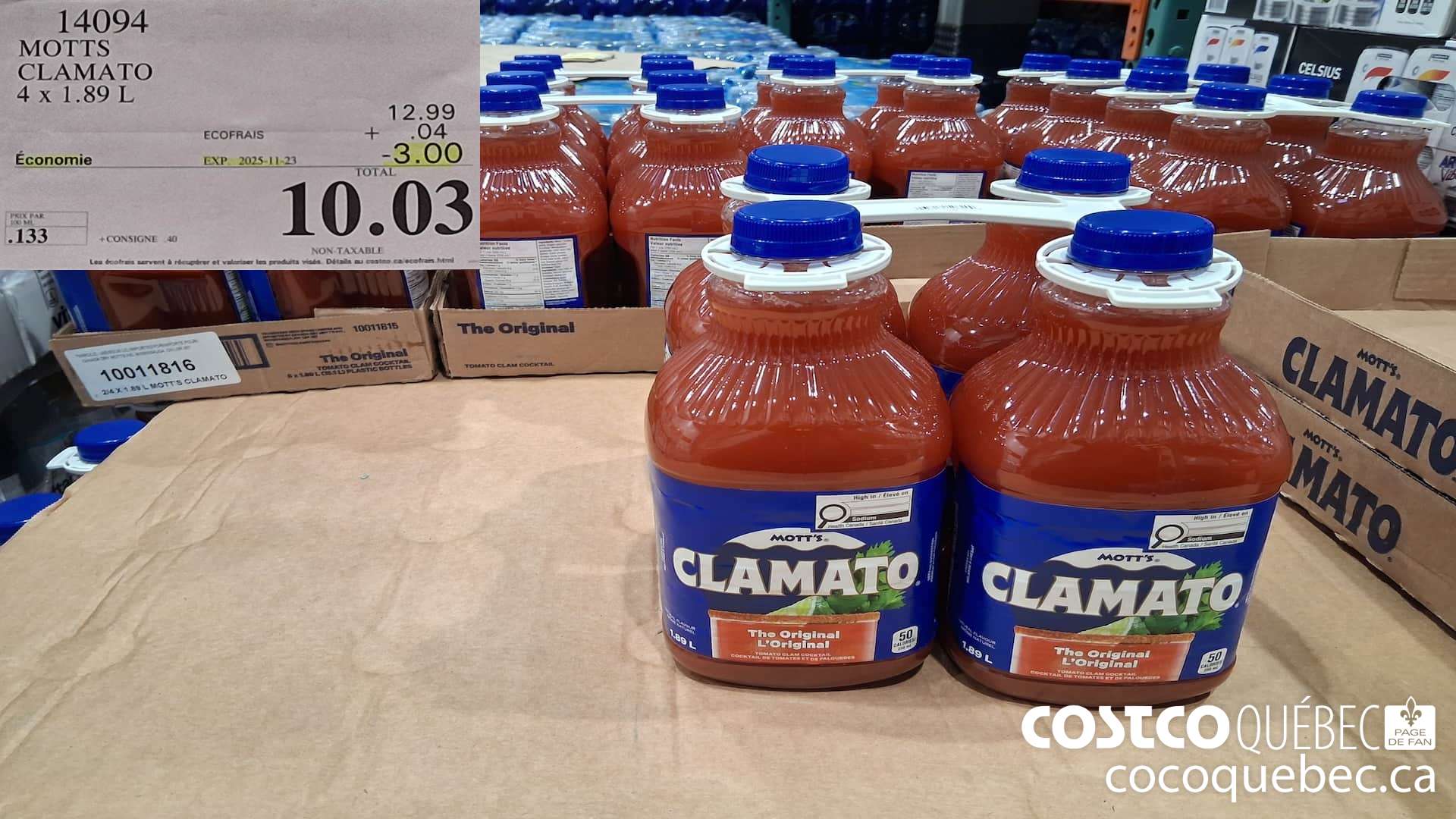 14094 MOTTS CLAMATO 4 x 1.89 L  ($3.00 INSTANT SAVINGS EXPIRES ON 2025-11-23) $10.03