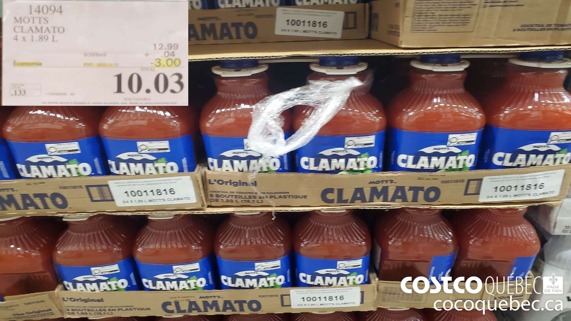 14094 MOTTS CLAMATO 4 x 1.89 L  ($3.00 INSTANT SAVINGS EXPIRES ON 2025-11-23) $10.03
