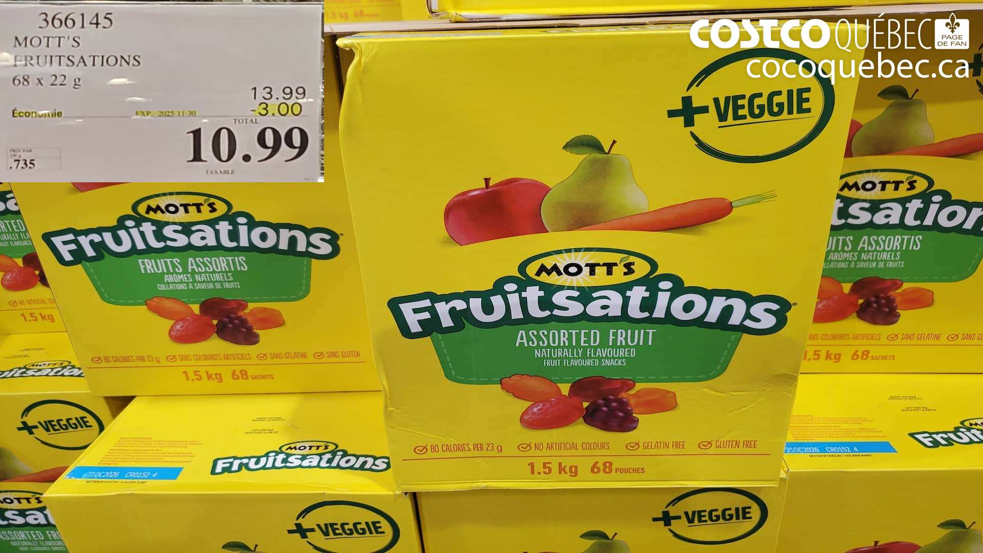 366145 MOTT'S FRUITSATIONS 68 x 22g  ($3.00 INSTANT SAVINGS EXPIRES ON 2025-11-30) $10.99