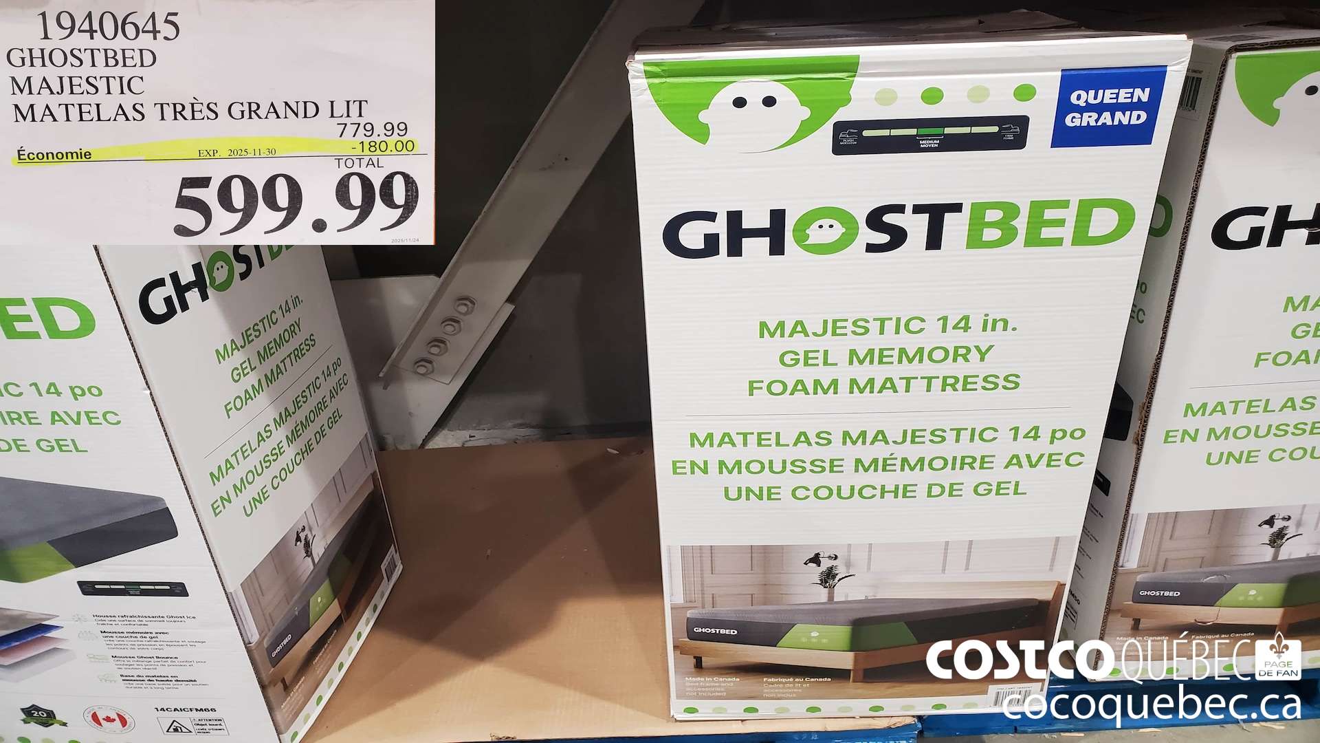 1940645 MOUSSE DE 14PO MATELAS TRES GRAND LIT  ($180.00 INSTANT SAVINGS EXPIRES ON 2025-11-30) $599.99