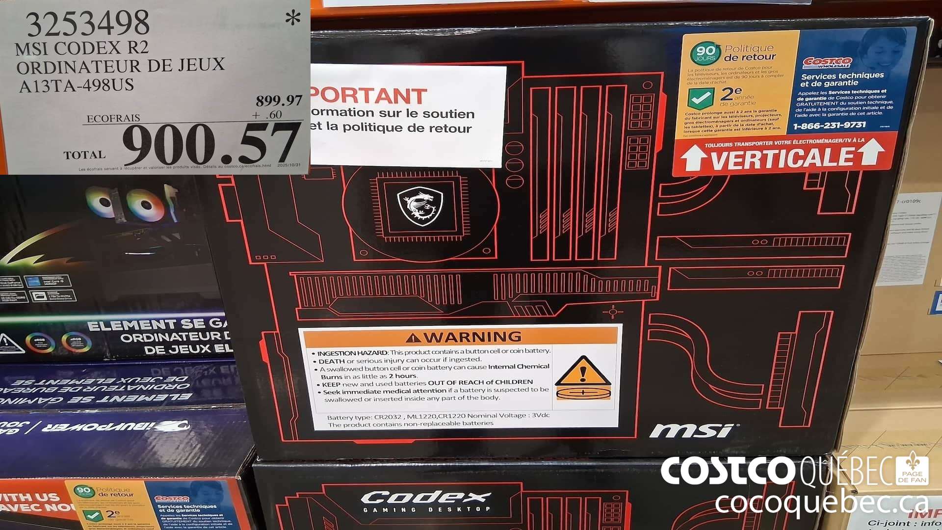 3253498 MSI CODEX R2 ORDINATEUR DE JEUX A13TA-498US $900.57