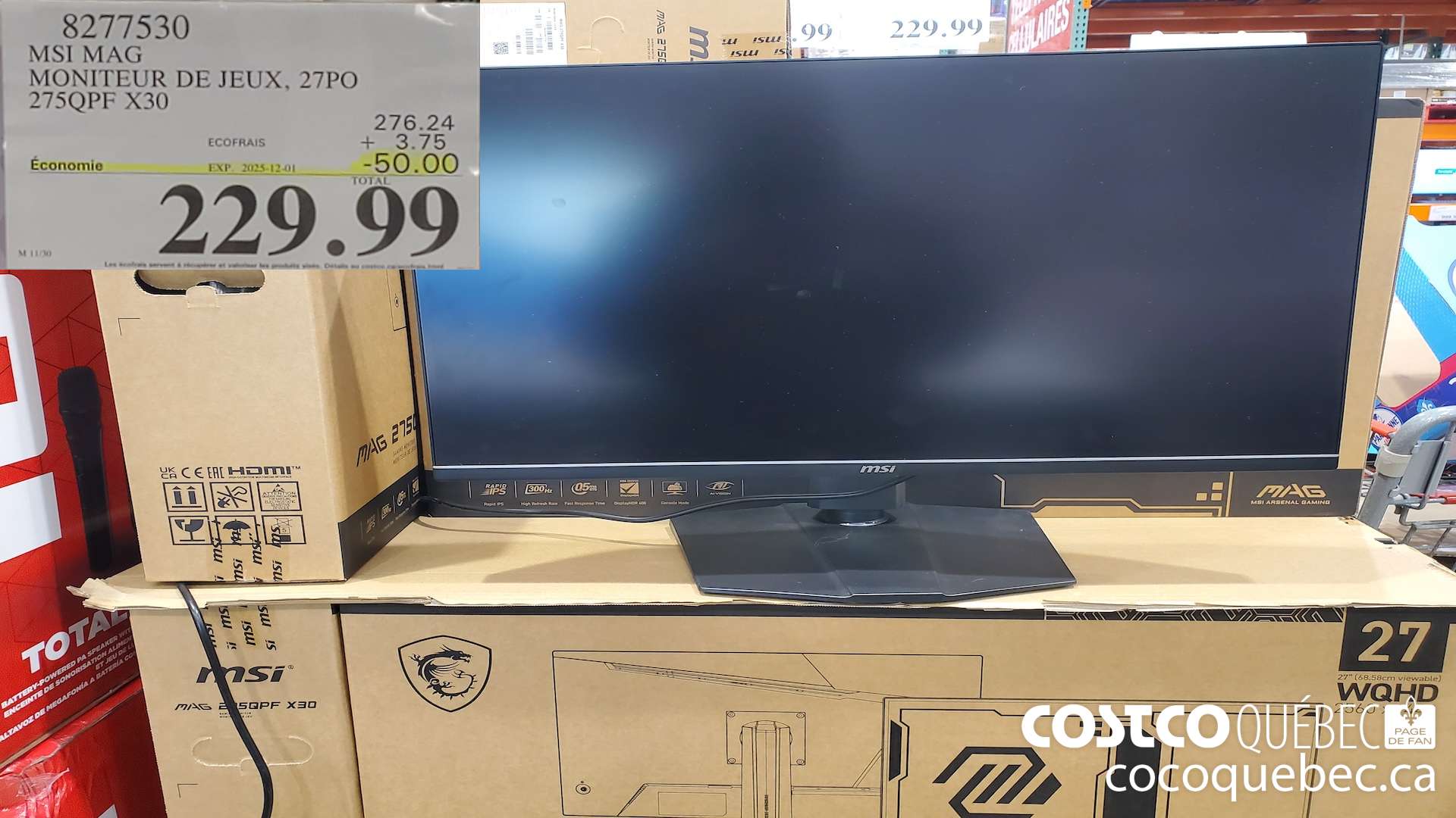 8277530 MSI MAG MONITEUR DE JEUX, 27PO 275QPF X30 ($50.00 INSTANT SAVINGS EXPIRES ON 2025-12-01) $229.99
