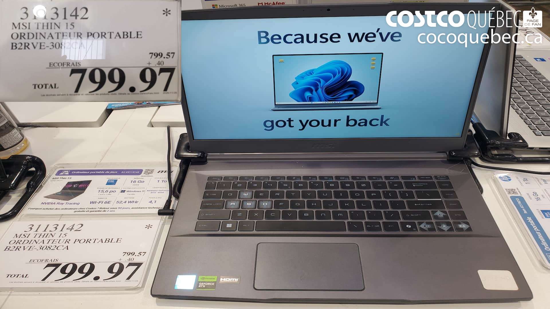 3113142 MSI THIN 15 ORDINATEUR PORTABLE © B2RVE-3082CA  $799.97