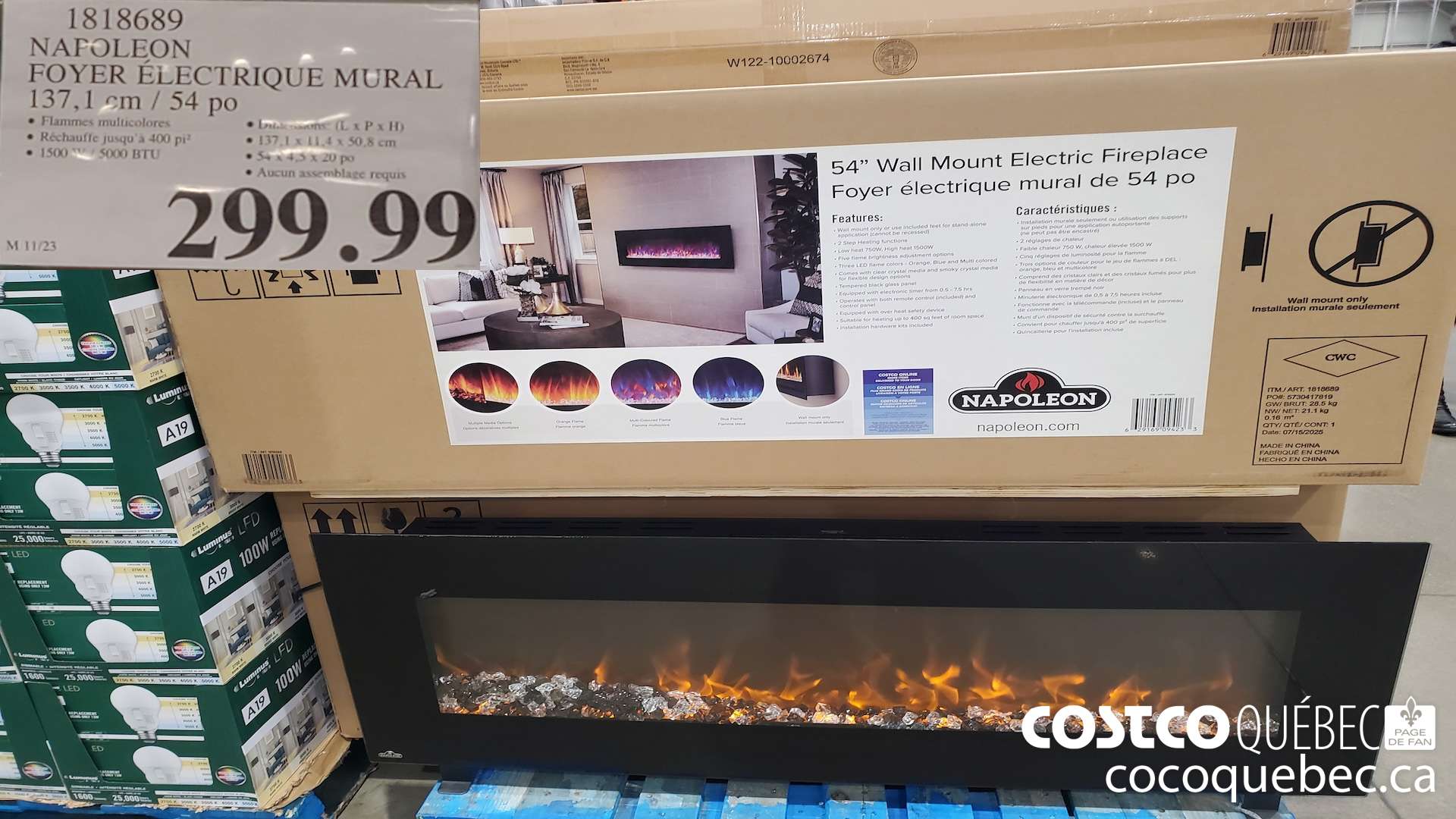 1818689 NAPOLEON FOYER ELECTRIQUE MURAL 137,1 Cm / 54 po $299.99