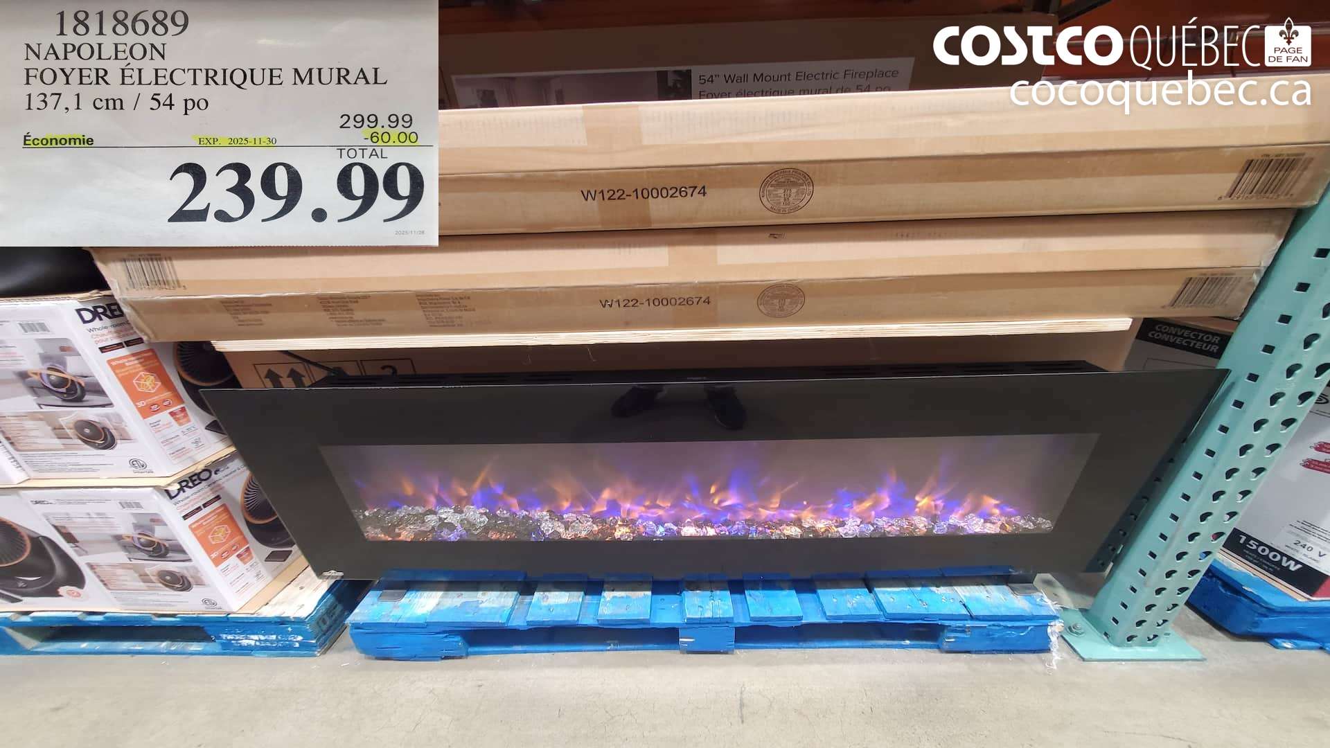 1818689 NAPOLEON FOYER ELECTRIQUE MURAL 137,1 Cm / 54 po ($60.00 INSTANT SAVINGS EXPIRES ON 2025-11-30) $239.99