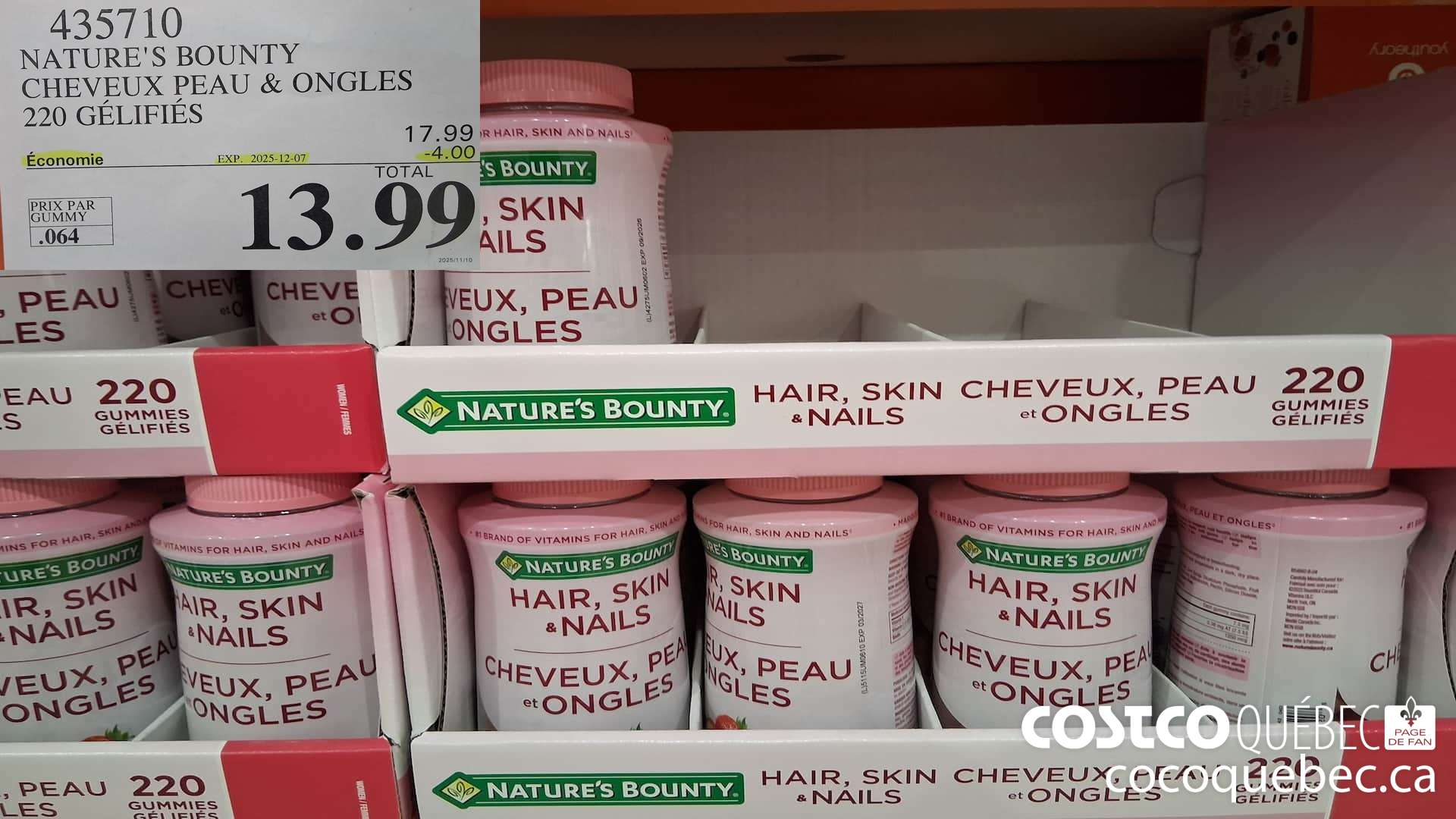 435710 NATURE'S BOUNTY CHEVEUX PEAU & ONGLES 220 GELIFIES ($4.00 INSTANT SAVINGS EXPIRES ON 2025-12-07) $13.99