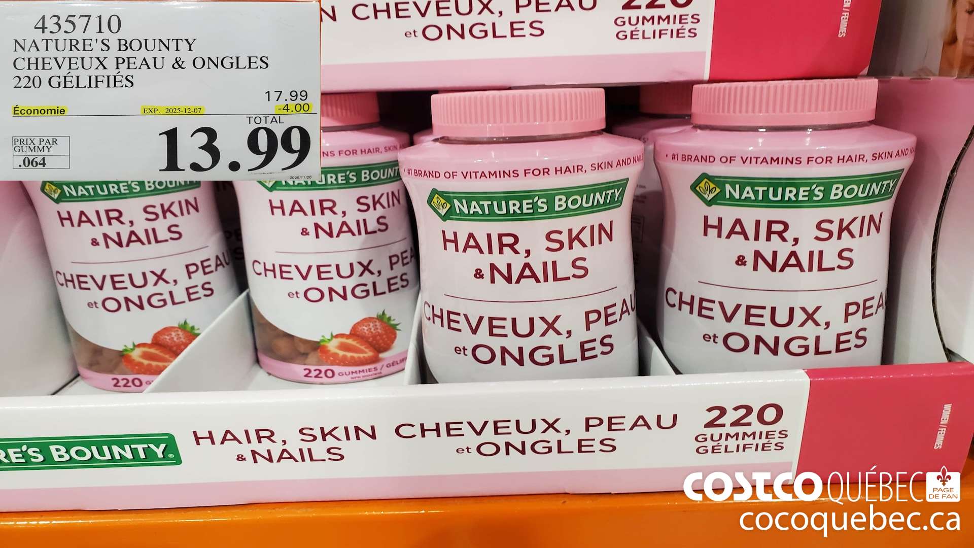 435710 NATURE'S BOUNTY CHEVEUX PEAU & ONGLES 220 GELIFIES ($4.00 INSTANT SAVINGS EXPIRES ON 2025-12-07) $13.99