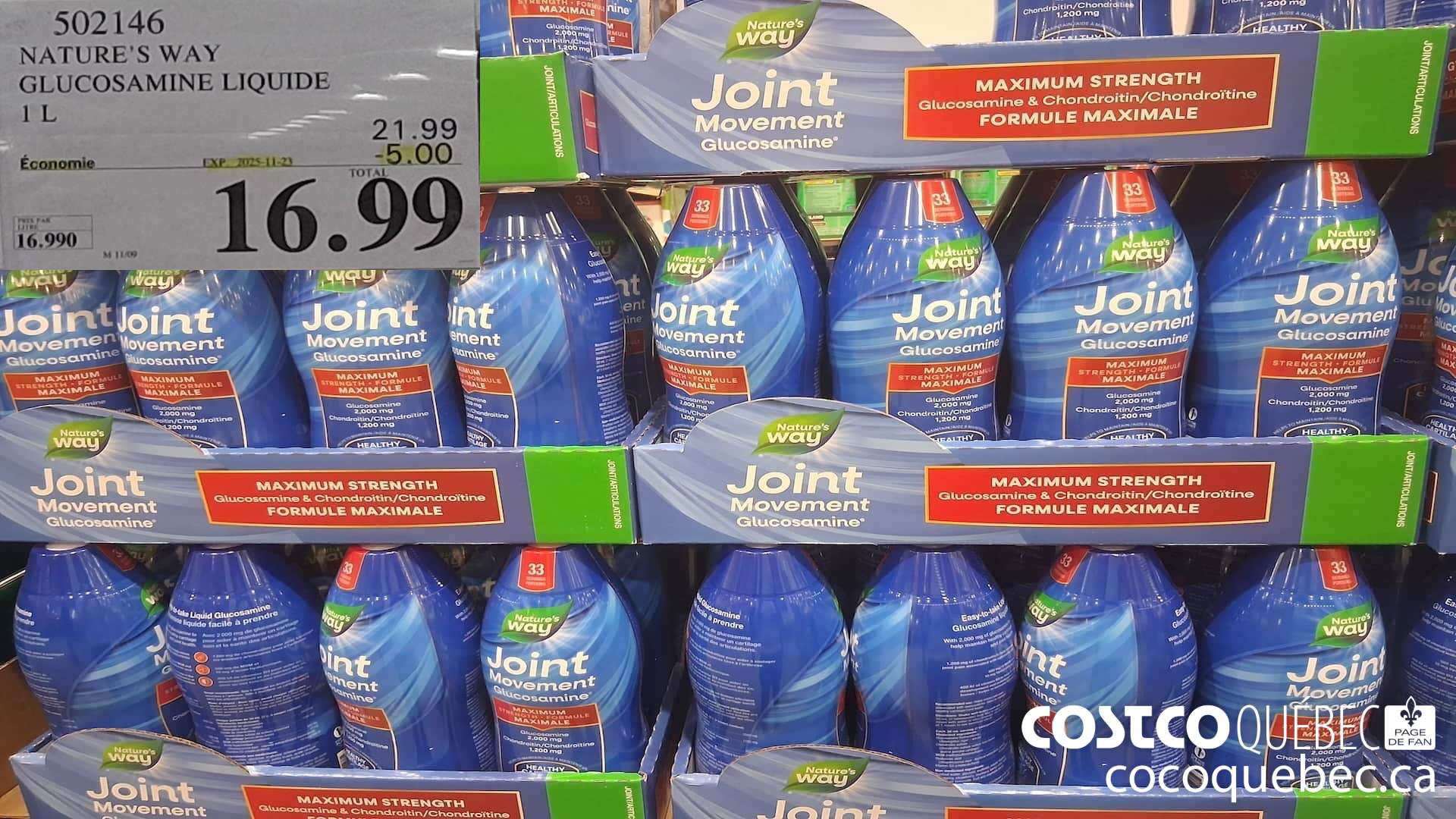 502146 NATURE'S WAY GLUCOSAMINE LIQUIDE 1L  ($5.00 INSTANT SAVINGS EXPIRES ON 2025-11-23) $16.99