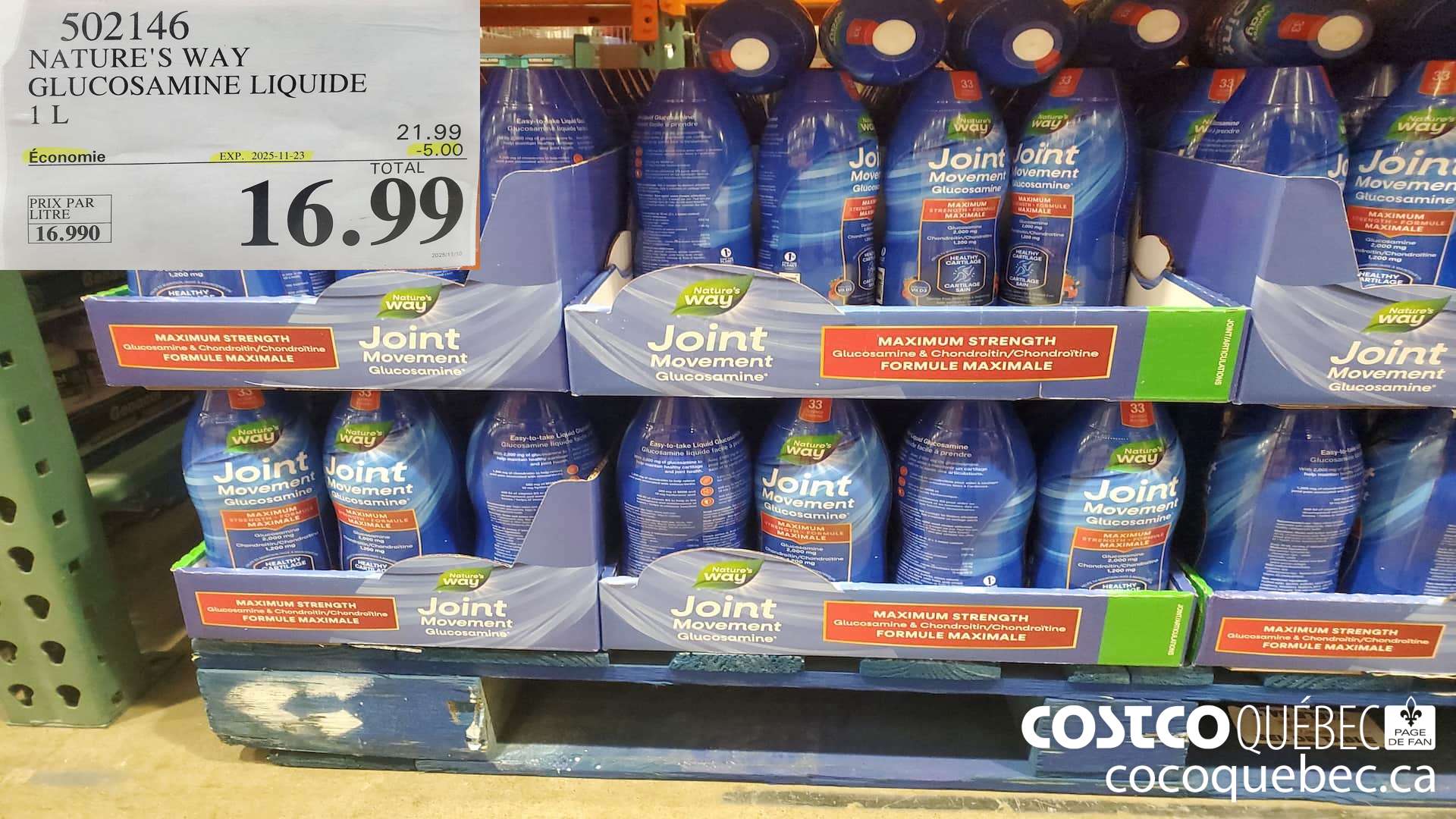 502146 NATURE'S WAY GLUCOSAMINE LIQUIDE 1L  ($5.00 INSTANT SAVINGS EXPIRES ON 2025-11-23) $16.99