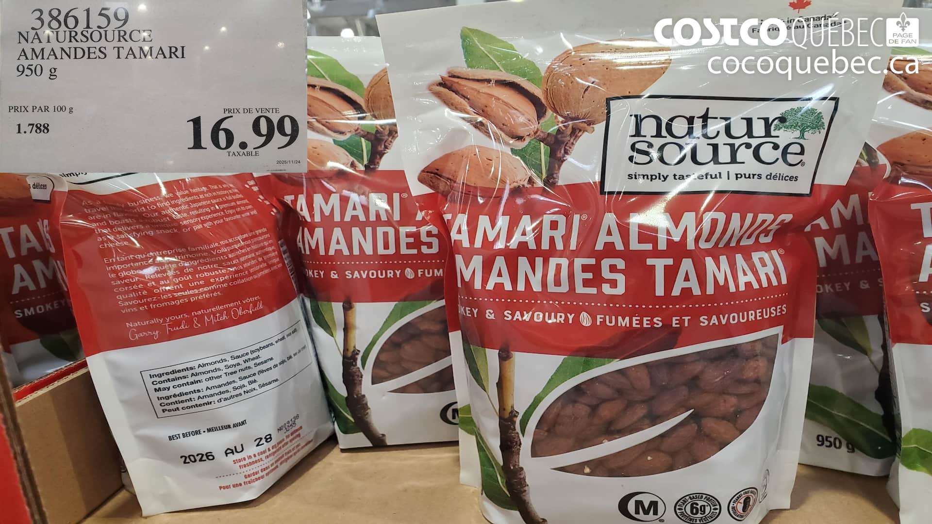 386159 NATURSOURCE AMANDES TAMARI 950 g $16.99