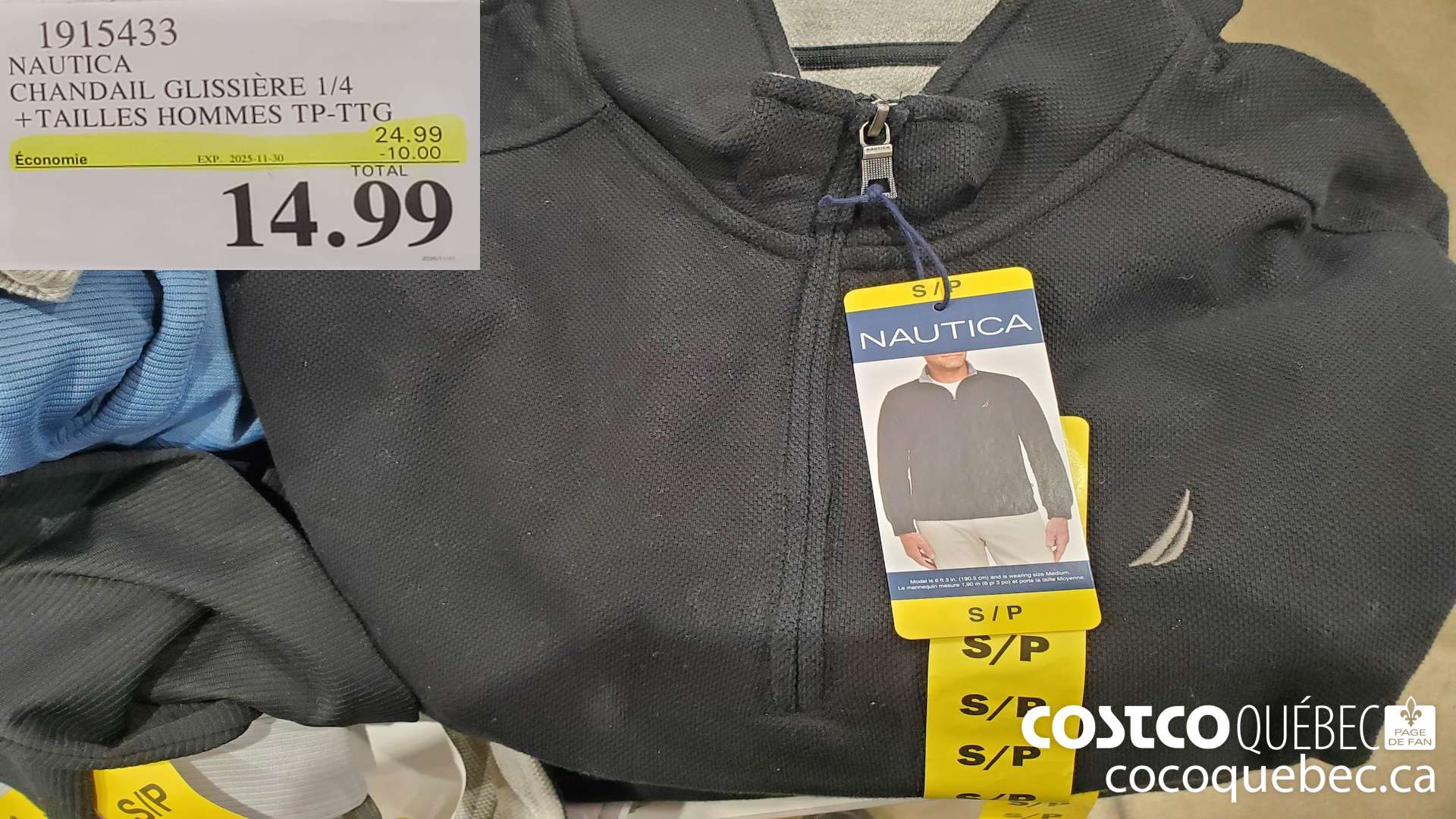 1915433 NAUTICA CHANDAIL GLISSIERE 1/4 +TAILLES HOMMES TP-TTG ($10.00 INSTANT SAVINGS EXPIRES ON 2025-11-30) $14.99