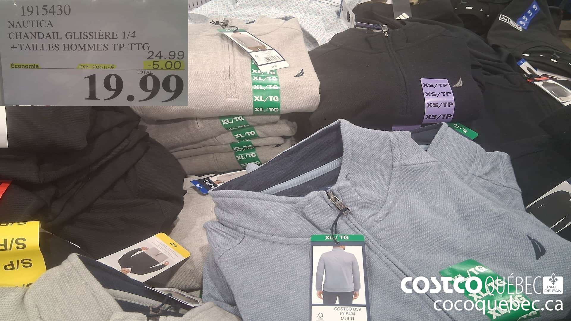 1915430 NAUTICA CHANDAIL GLISSIERE 1/4 TAILLES HOMMES TP-TTG  ($5.00 INSTANT SAVINGS EXPIRES ON 2025-11-09) $19.99