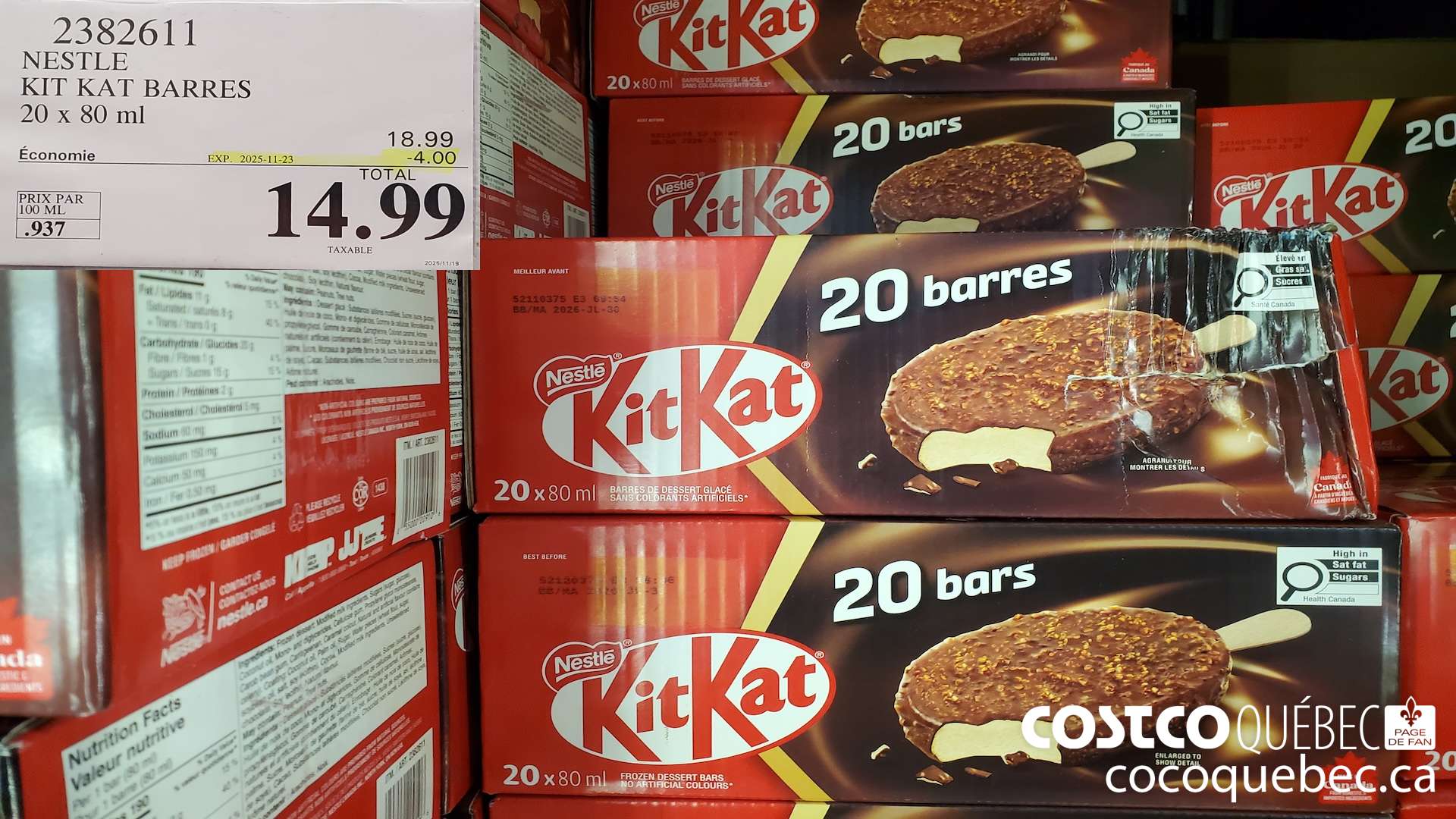 2382611 NESTLE KI IT-KAT BARRES 20 x 80 ml  ($4.00 INSTANT SAVINGS EXPIRES ON 2025-11-23) $14.99