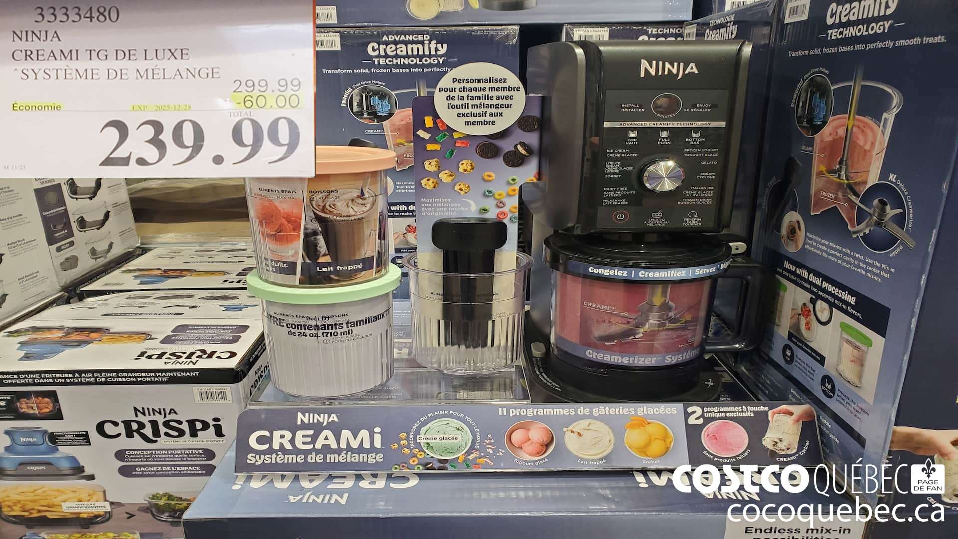 3333480 NINJA CREAMI “SYSTEME DE MELANGE  ($60.00 INSTANT SAVINGS EXPIRES ON 2025-12-28) $239.99