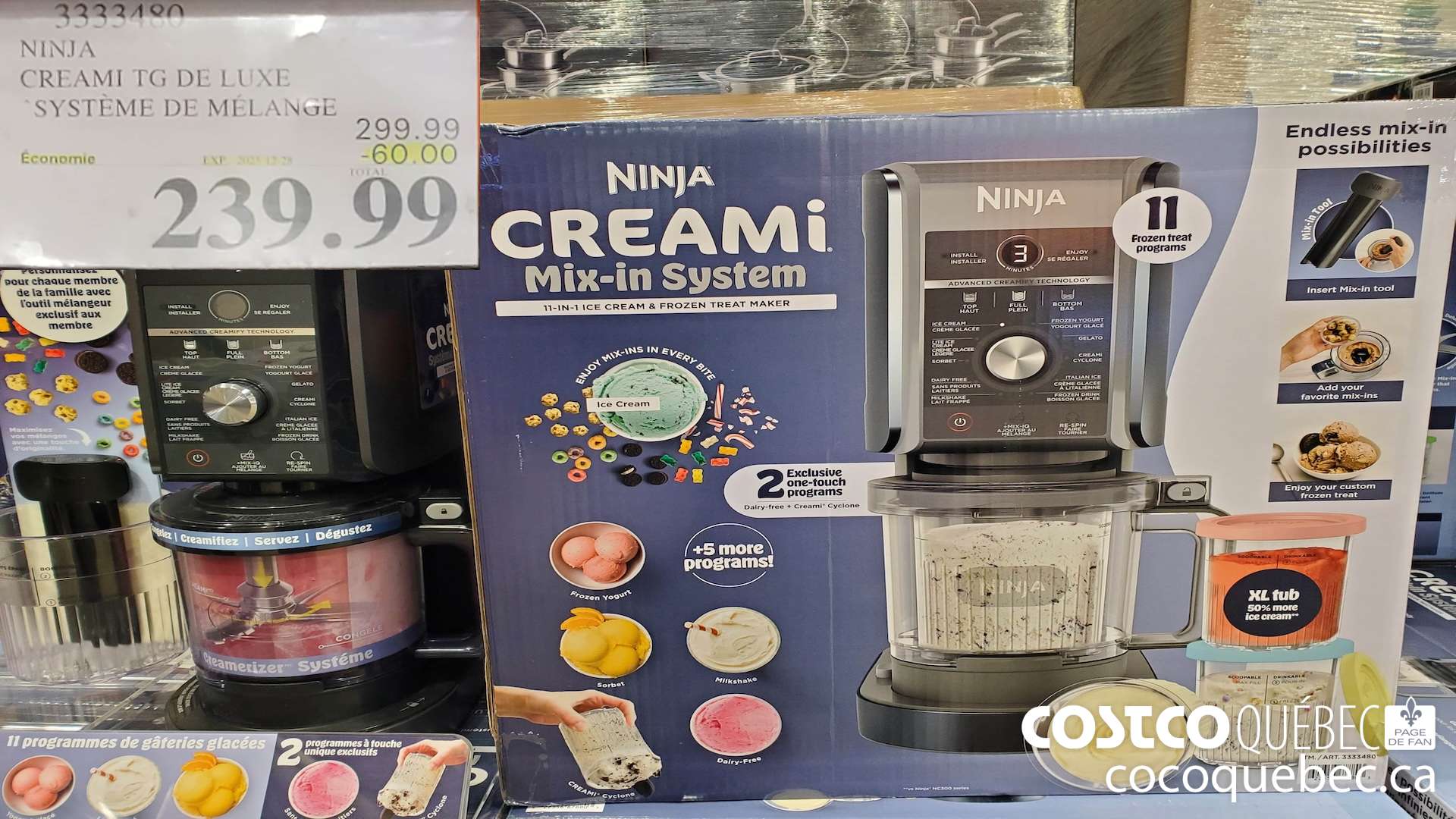 3333480 NINJA CREAMI “SYSTEME DE MELANGE  ($60.00 INSTANT SAVINGS EXPIRES ON 2025-12-28) $239.99