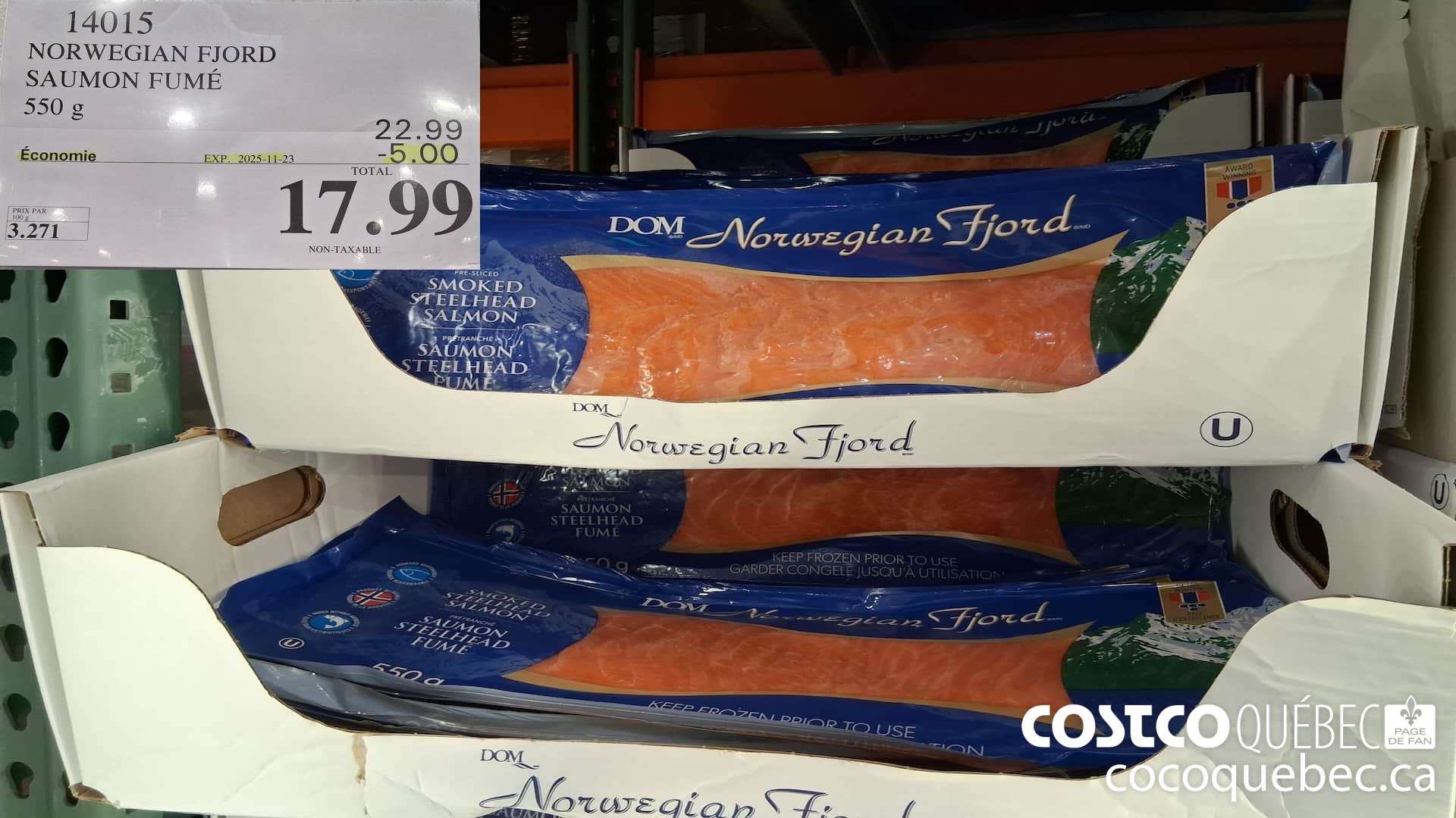 14015 NORWEGIAN FJORD SAUMON FUME 550 g ($5.00 INSTANT SAVINGS EXPIRES ON 2025-11-23) $17.99