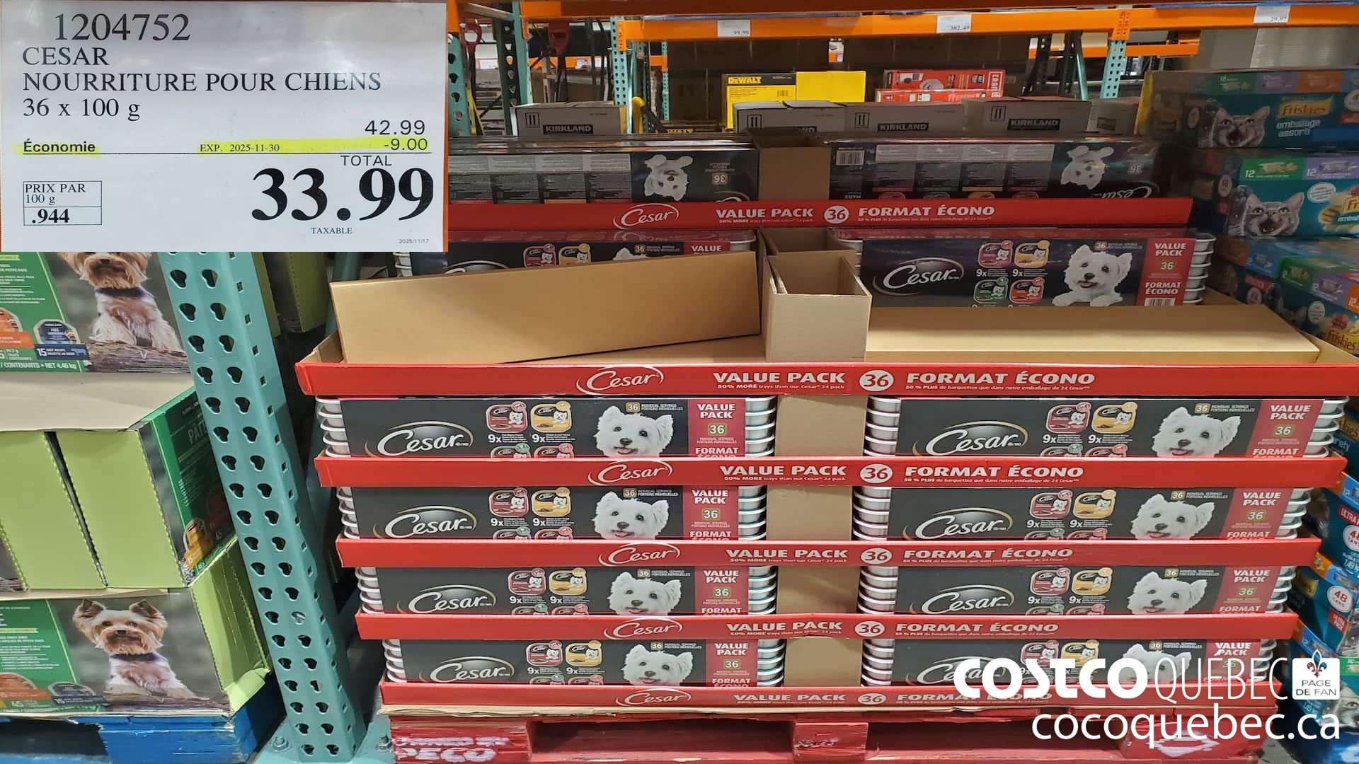 1204752 NOURRITURE POUR CHIENS 36 x 100 G ($9.00 INSTANT SAVINGS EXPIRES ON 2025-11-30) $33.99