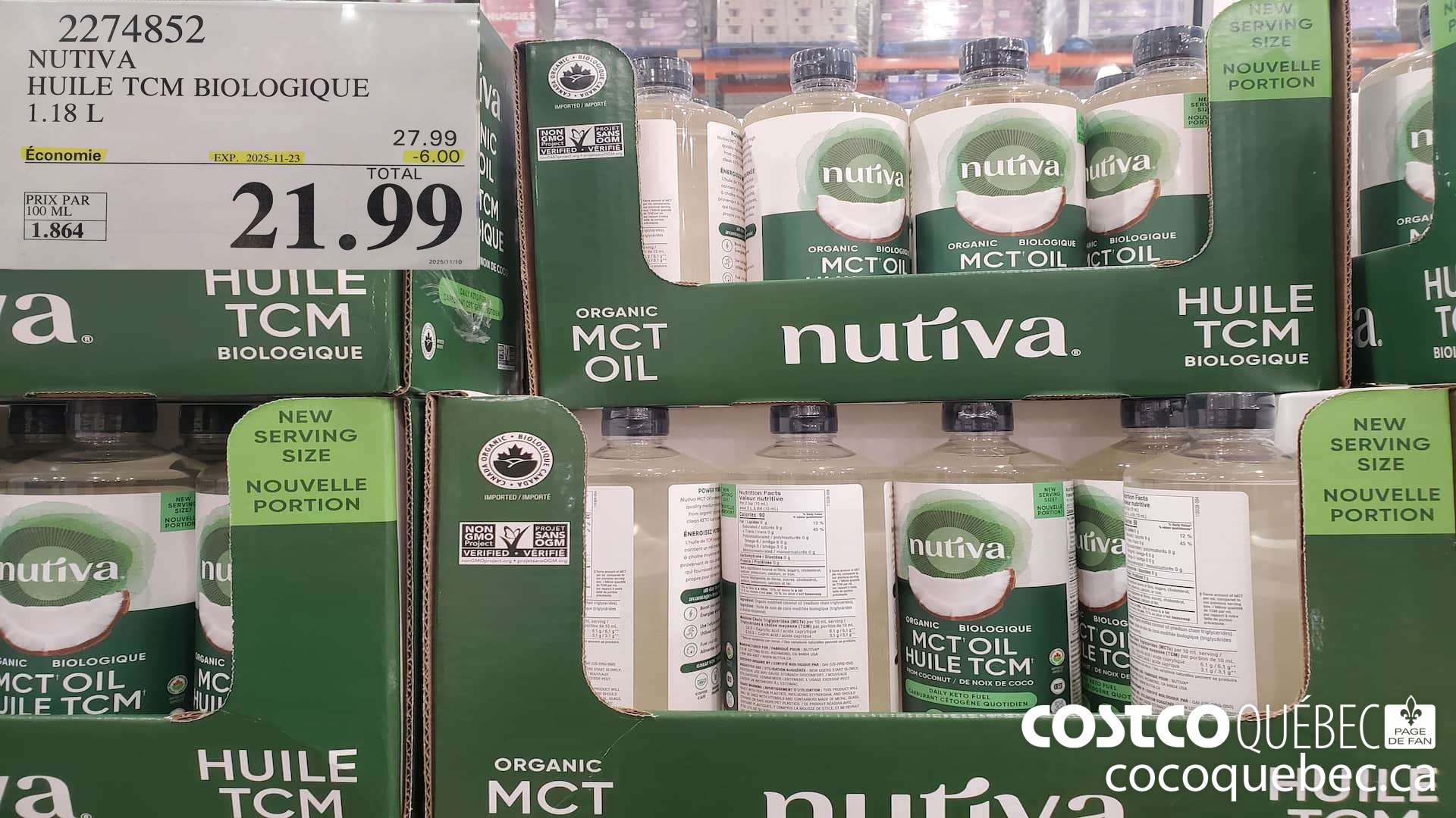 2274852 NUTIVA HUILE TCM BIOLOGIQUE 1.18L  ($6.00 INSTANT SAVINGS EXPIRES ON 2025-11-23) $21.99
