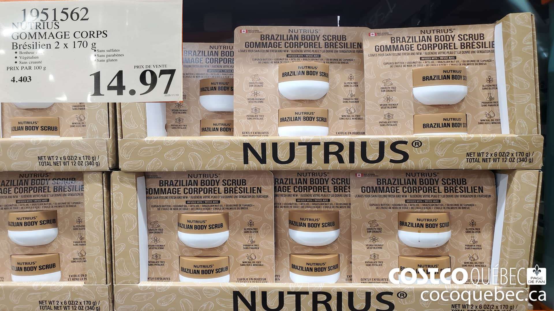 1951562 NUTRIUS GOMMAGE CORPS BRESILIEN 2 X 170G $14.97