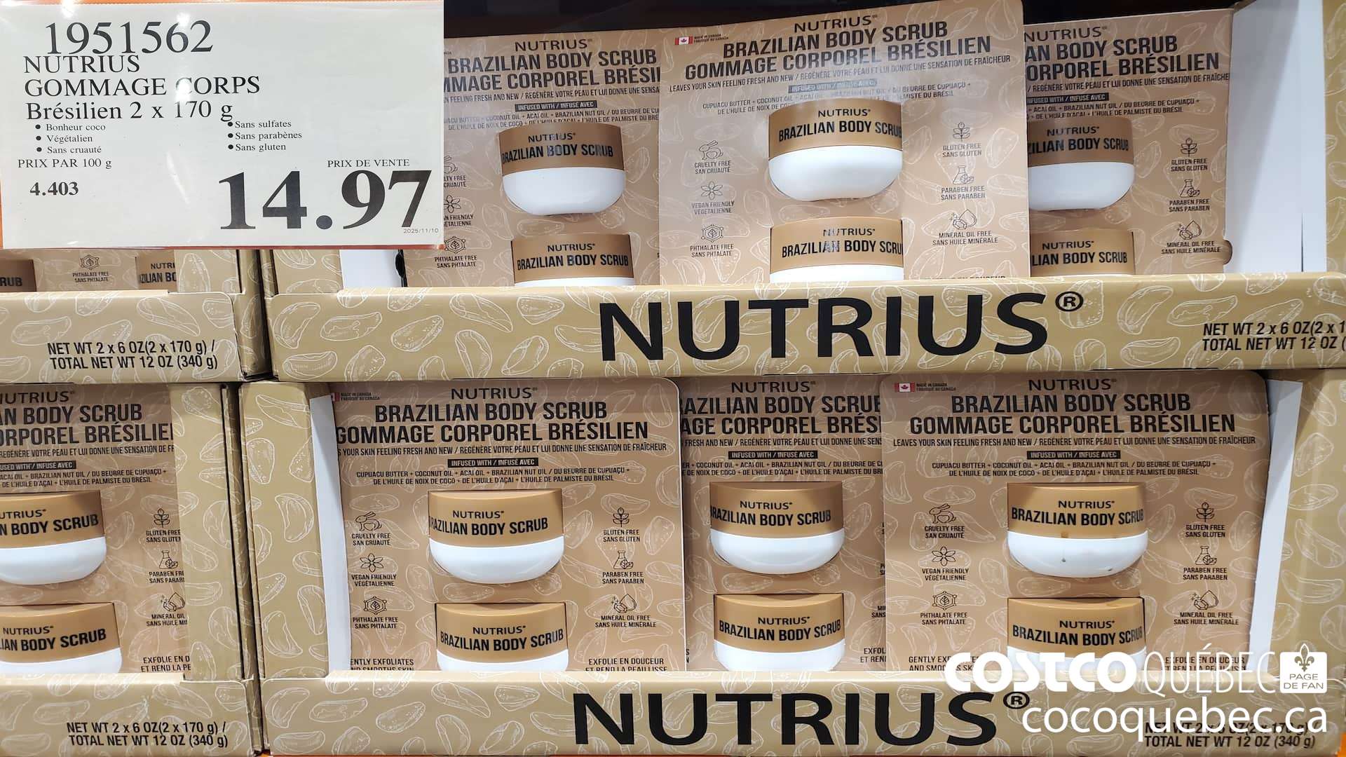 1951562 NUTRIUS GOMMAGE CORPS BRESILIEN 2 X 170G $14.97