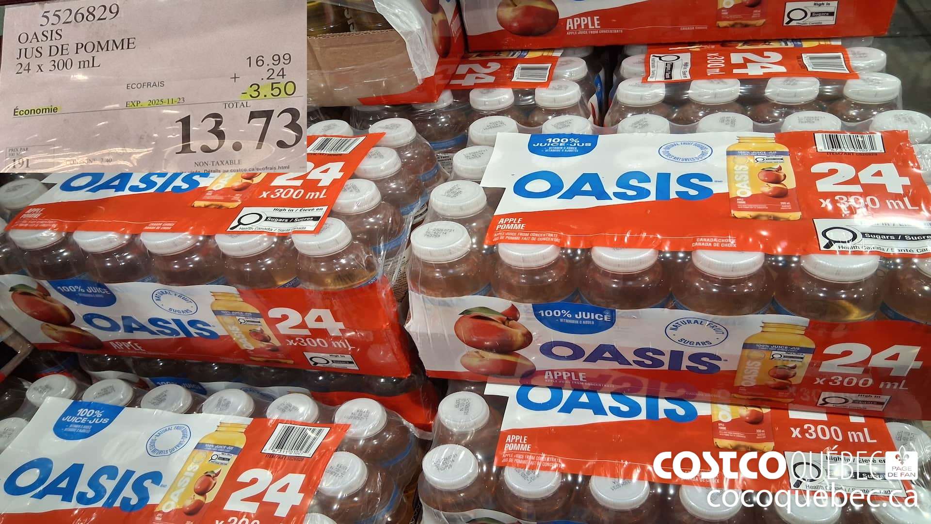 5526829 OASIS JUS DE POMME 24 X 300ML ($3.50 INSTANT SAVINGS EXPIRES ON 2025-11-23) $13.73