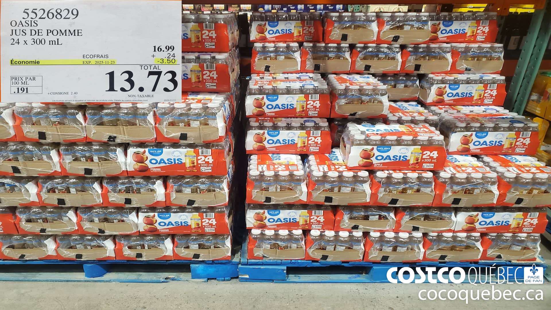 5526829 OASIS JUS DE POMME 24 X 300ML ($3.50 INSTANT SAVINGS EXPIRES ON 2025-11-23) $13.73
