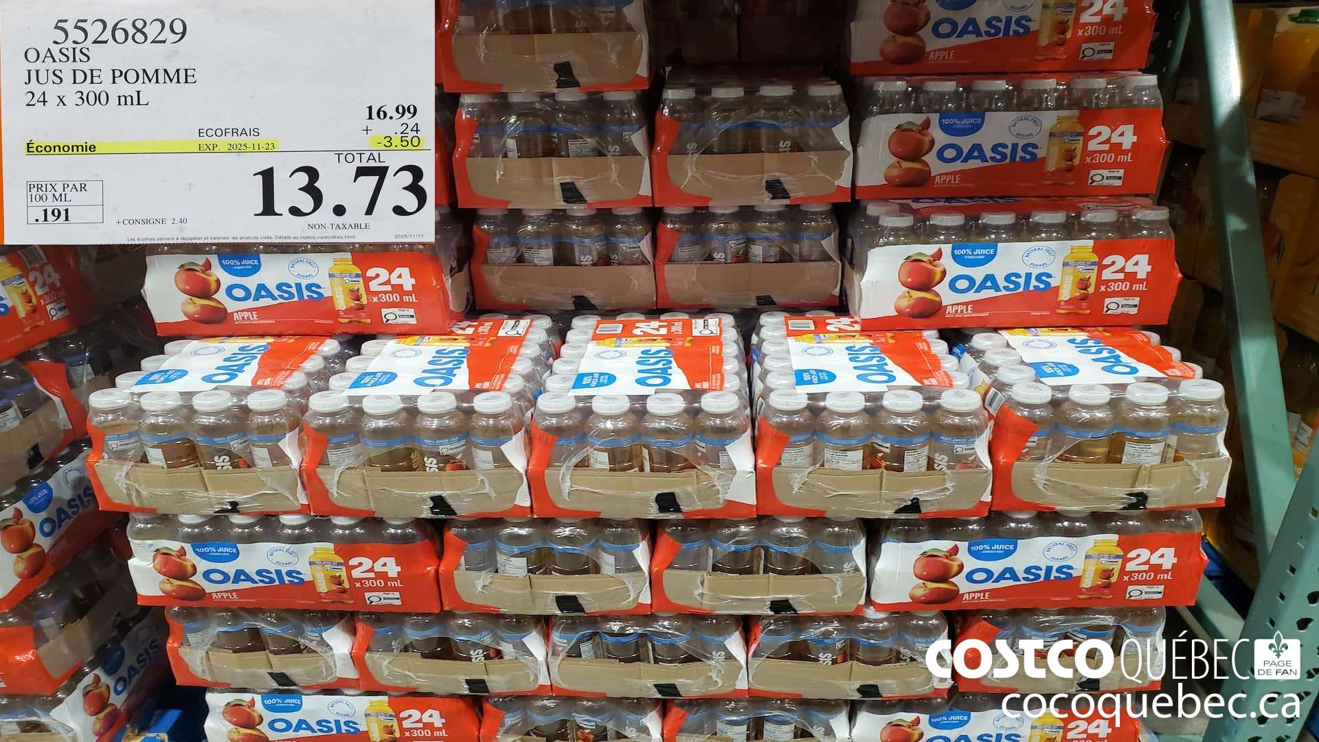 5526829 OASIS JUS DE POMME 24 X 300ML ($3.50 INSTANT SAVINGS EXPIRES ON 2025-11-23) $13.73