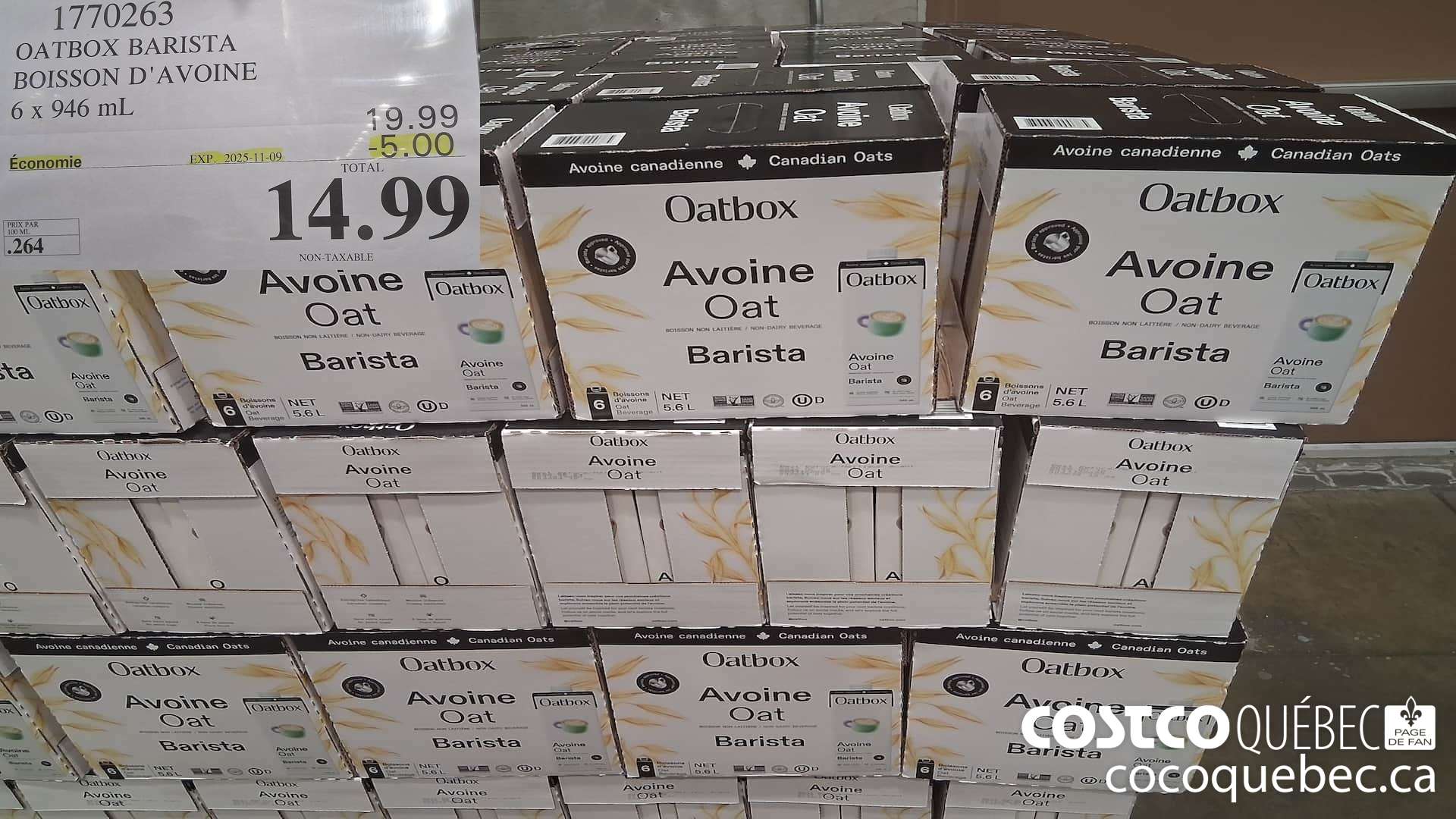 1770263 OATBOX BARISTA BOISSON D'AVOINE 6 X 946 ML ($5.00 INSTANT SAVINGS EXPIRES ON 2025-11-09) $14.99