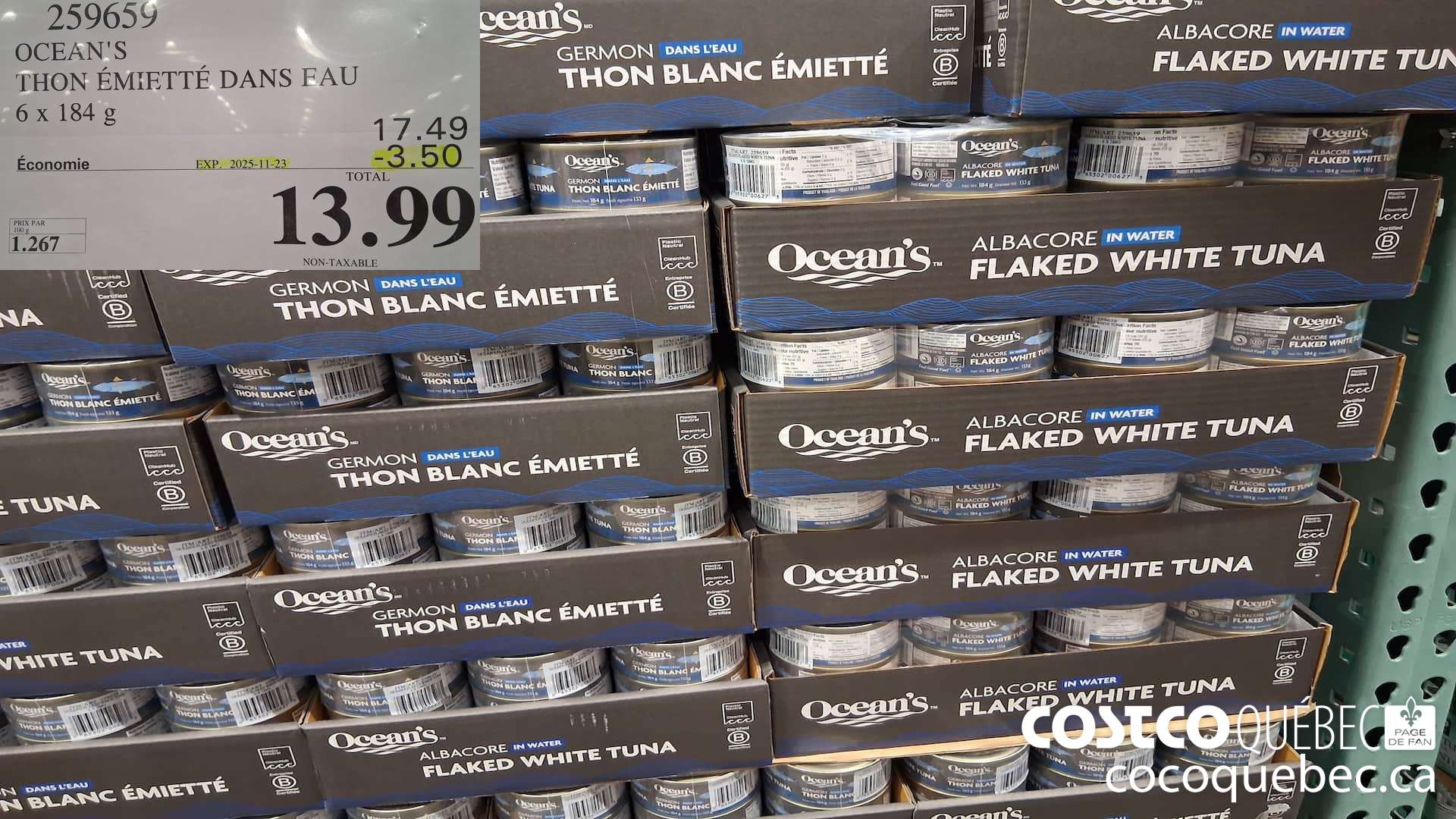 259659 OCEAN'S THON EMIETTE DANS EAU 6 x 184 g  ($3.50 INSTANT SAVINGS EXPIRES ON 2025-11-23) $13.99