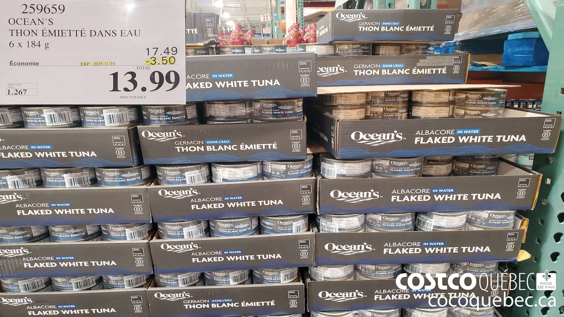 259659 OCEAN'S THON EMIETTE DANS EAU 6 x 184 g  ($3.50 INSTANT SAVINGS EXPIRES ON 2025-11-23) $13.99