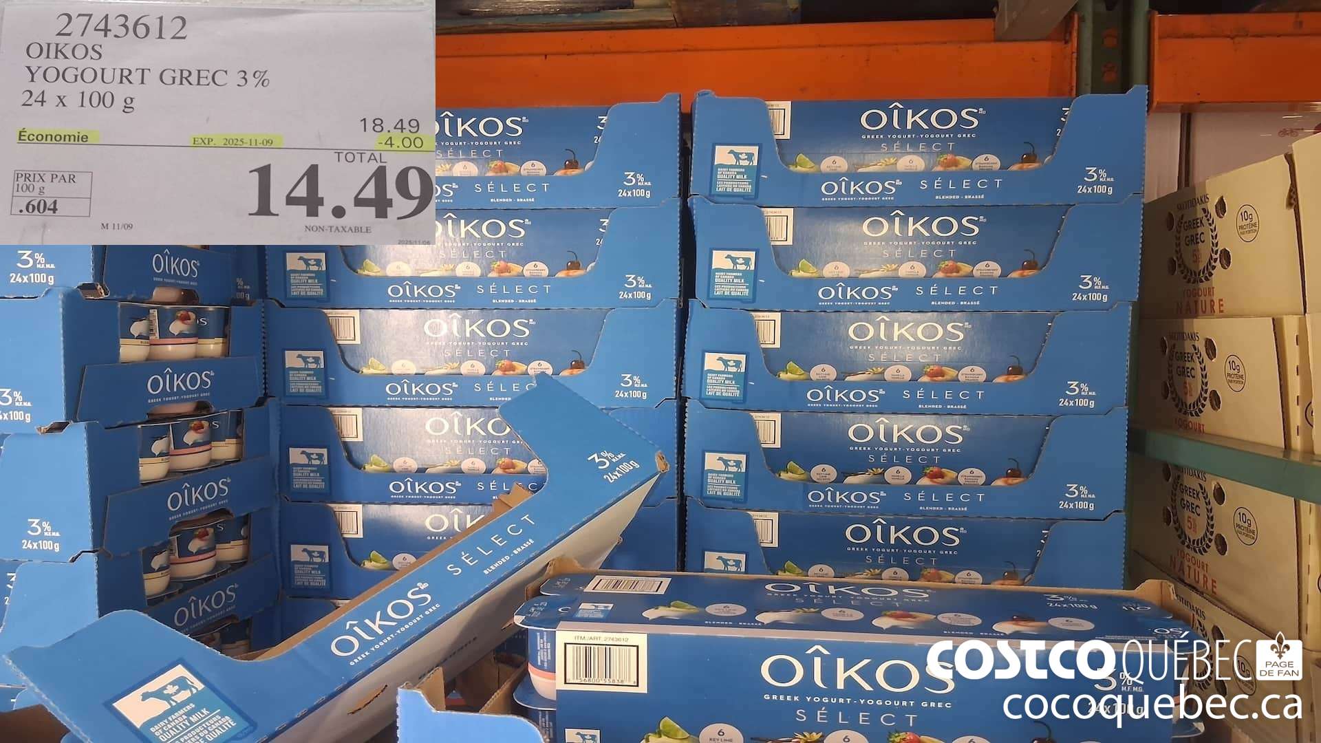 2743612 OIKOS YOGURT 3% 24x 100 g  ($4.00 INSTANT SAVINGS EXPIRES ON 2025-11-09) $14.49