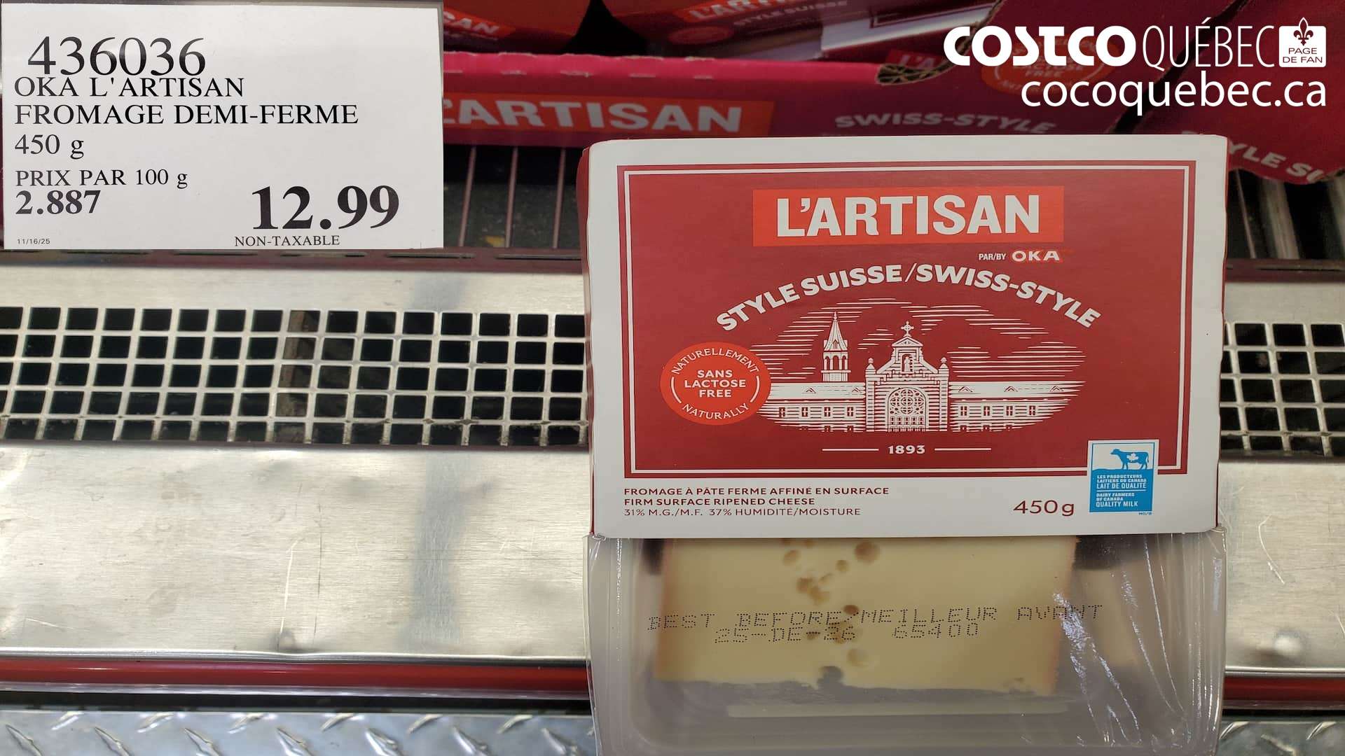 436036 OKA L'ARTISAN FROMAGE DEMI- FERME 450 g  $12.99