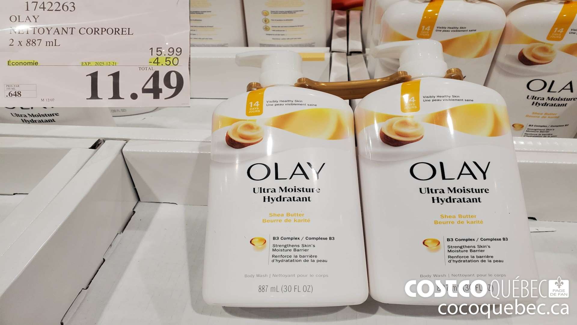 1742263 OLAY NETTOYANT CORPOREL 2 x 887 mL ($4.50 INSTANT SAVINGS EXPIRES ON 2025-12-21) $11.49
