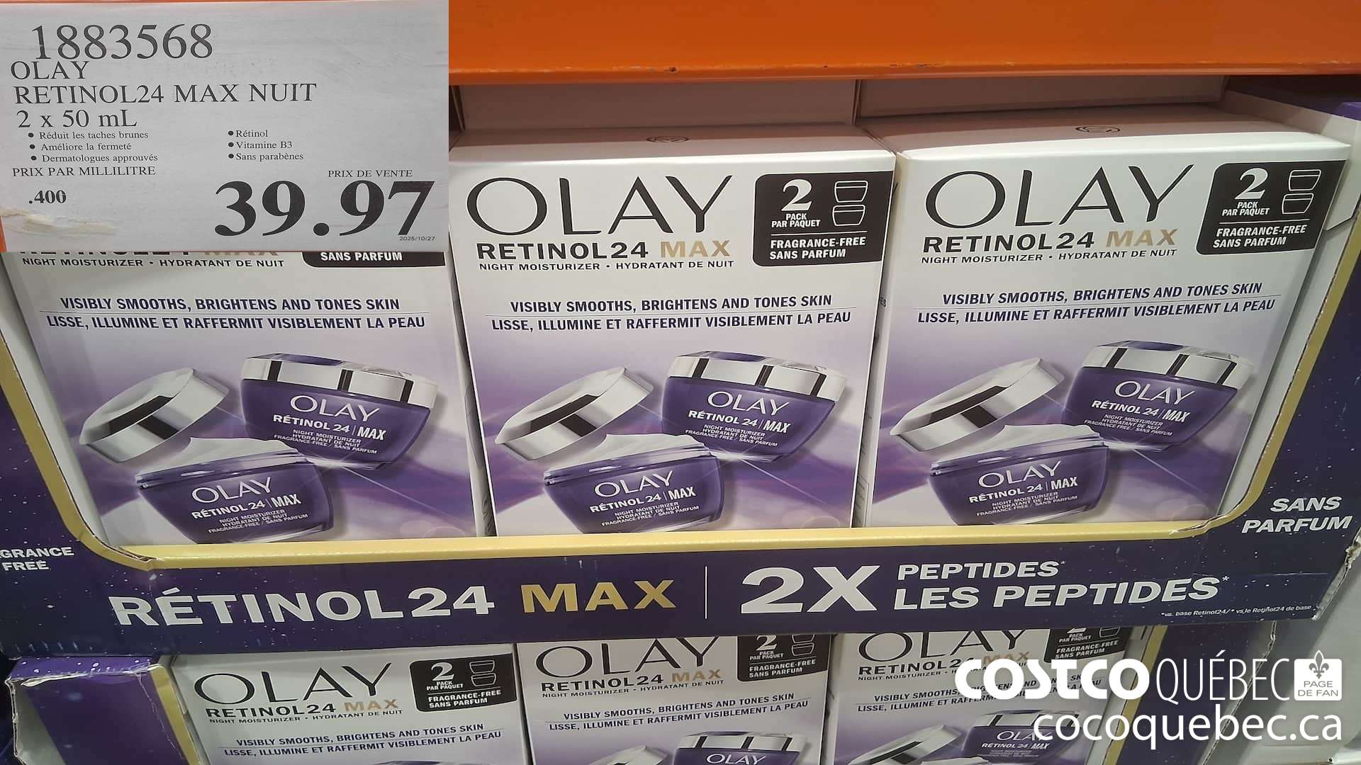 1883568 OLAY RETINOL24 MAX NUIT 2 X 50ML $39.97