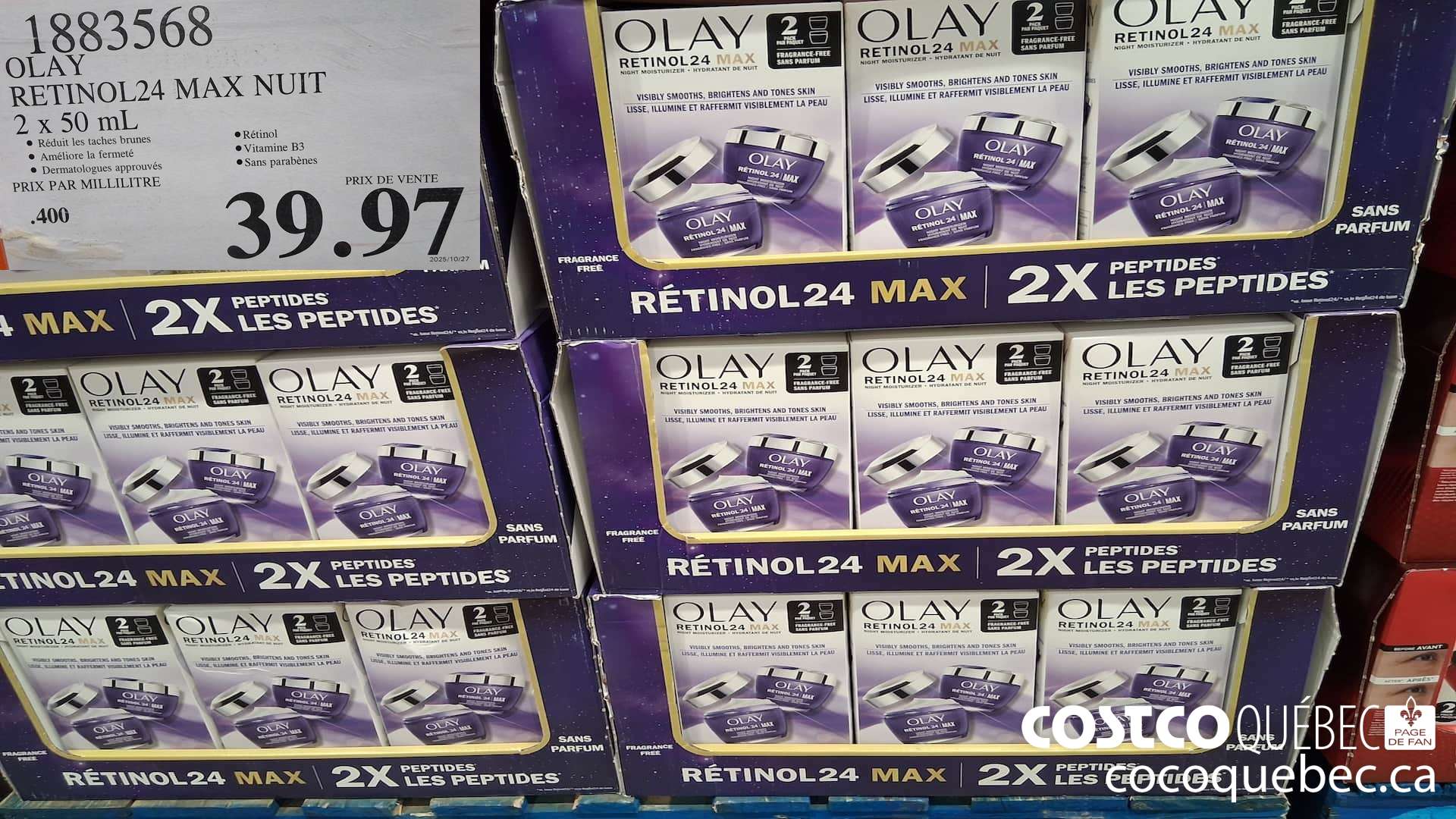 1883568 OLAY RETINOL24 MAX NUIT 2 X 50ML $39.97