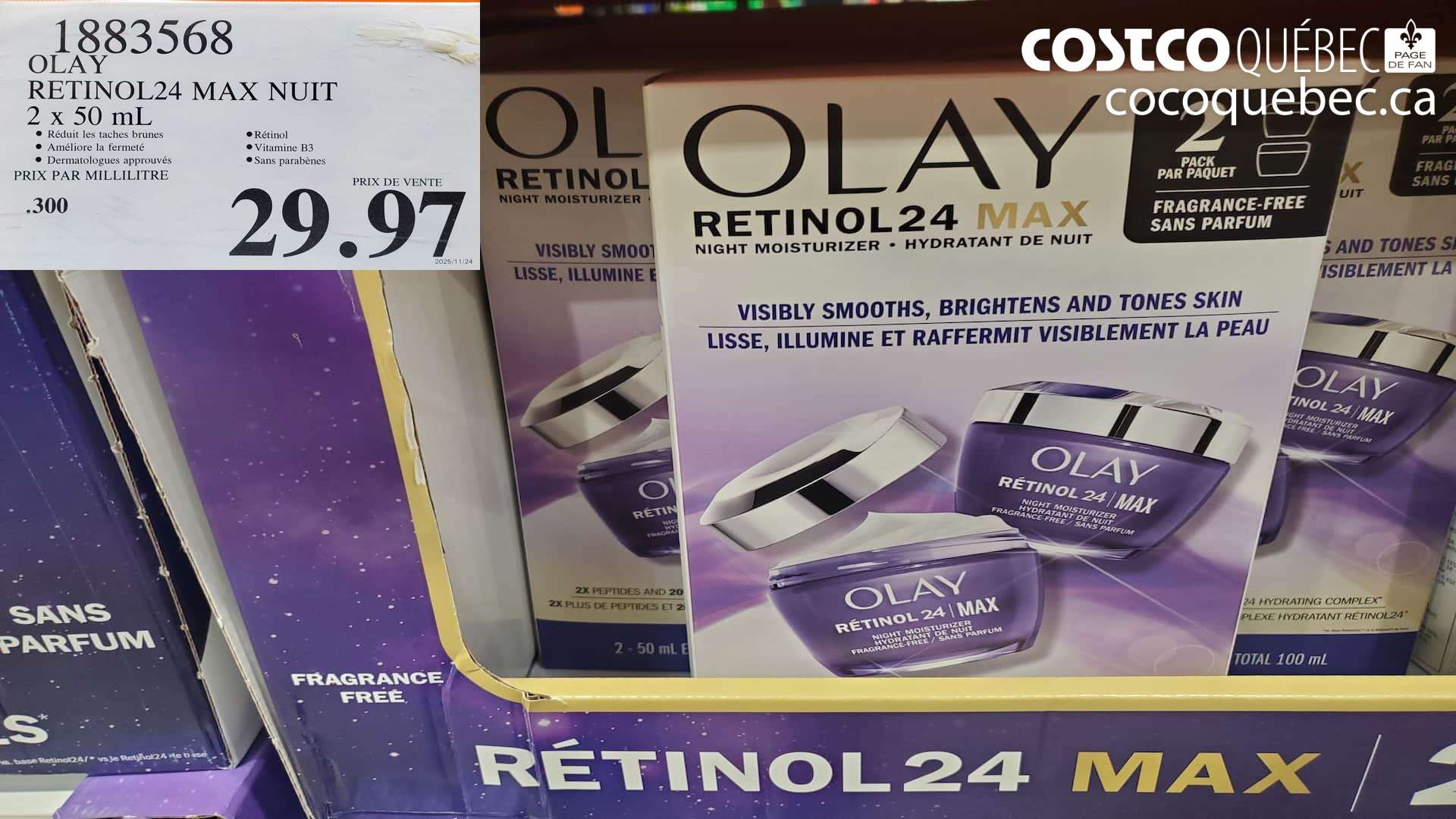 1883568 OLAY RETINOL24 MAX NUIT 2 X 50ML $29.97