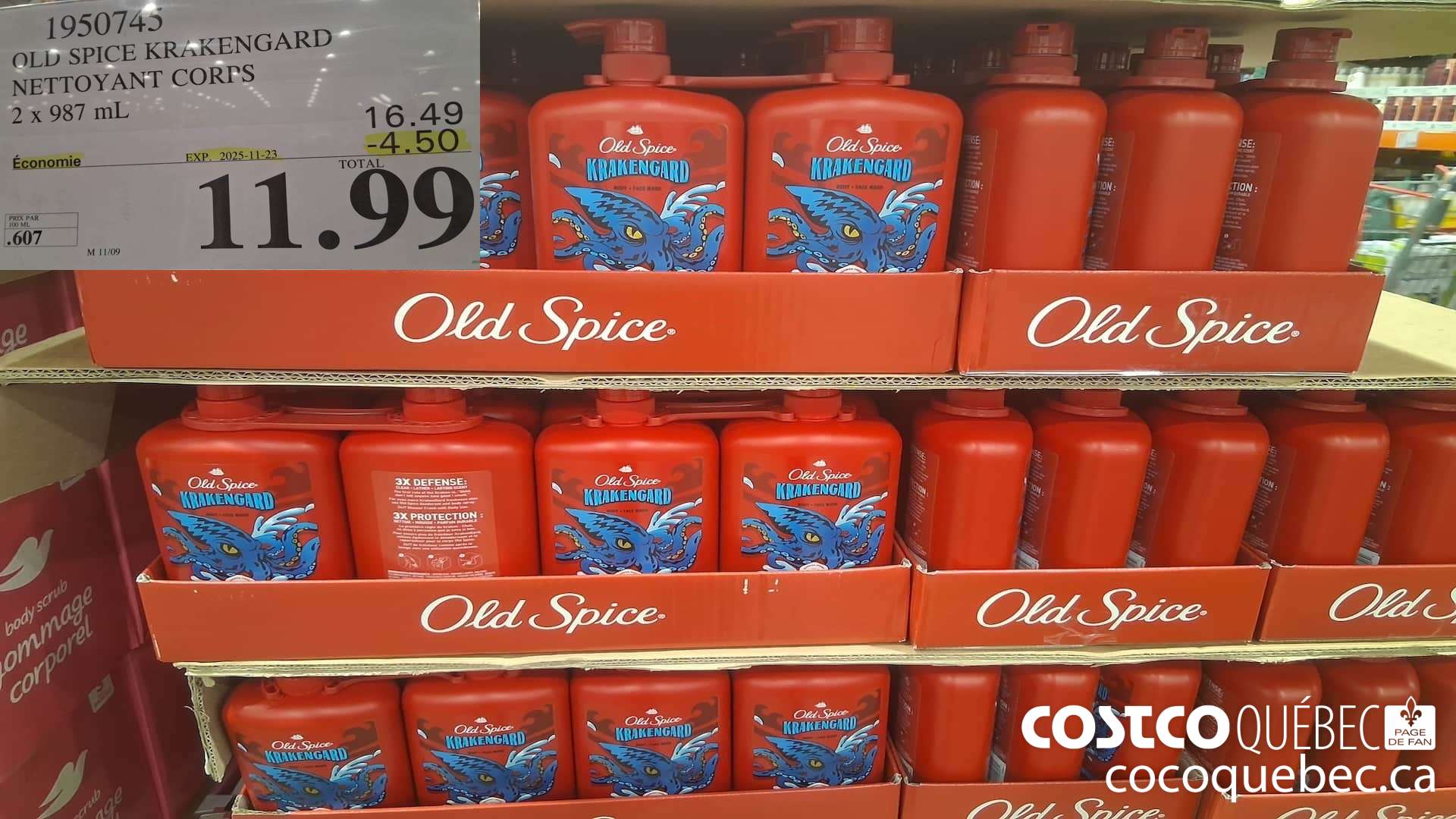 1950745 OLD SPICE KRAKENGARD NETTOYANT CORPS 2 X 987ML ($4.50 INSTANT SAVINGS EXPIRES ON 2025-11-23) $11.99