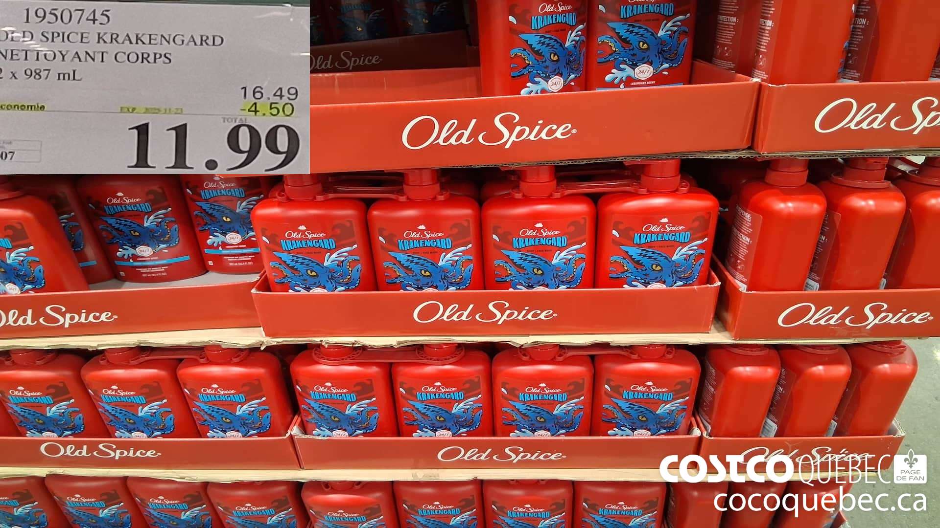 1950745 OLD SPICE KRAKENGARD NETTOYANT CORPS 2 X 987ML ($4.50 INSTANT SAVINGS EXPIRES ON 2025-11-23) $11.99