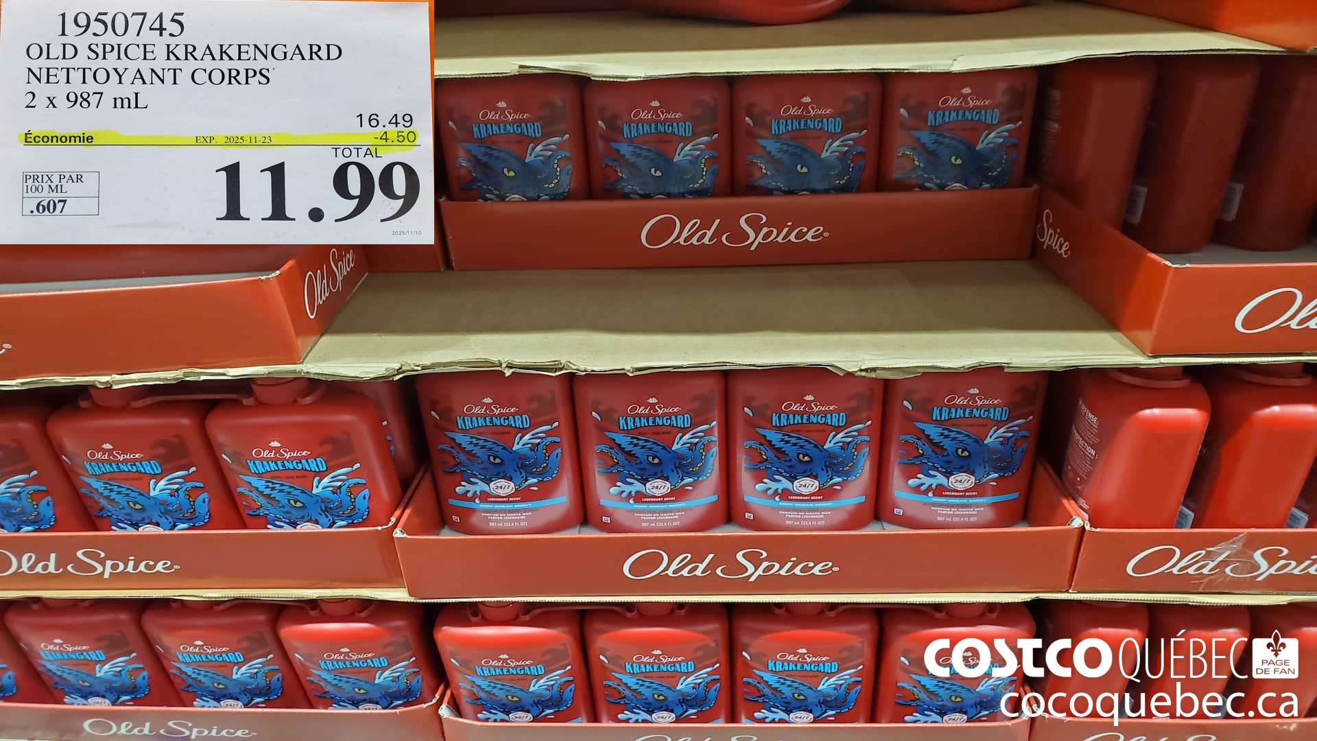 1950745 OLD SPICE KRAKENGARD NETTOYANT CORPS 2 X 987ML ($4.50 INSTANT SAVINGS EXPIRES ON 2025-11-23) $11.99