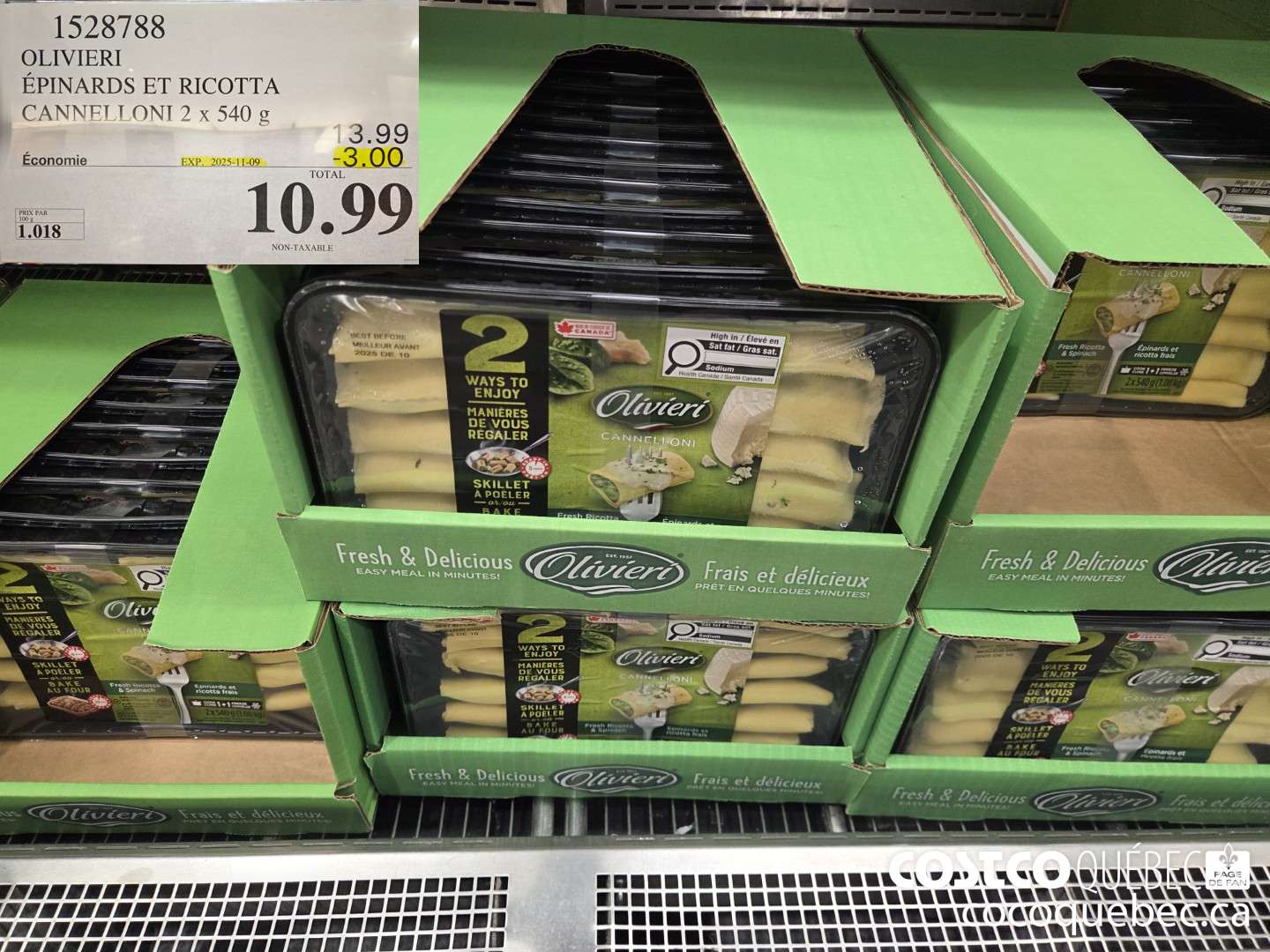 1528788 OLIVIERI EPINARDS ET RICOTTA CANNELLONI 2 x 540 g  ($3.00 INSTANT SAVINGS EXPIRES ON 2025-11-09) $10.99