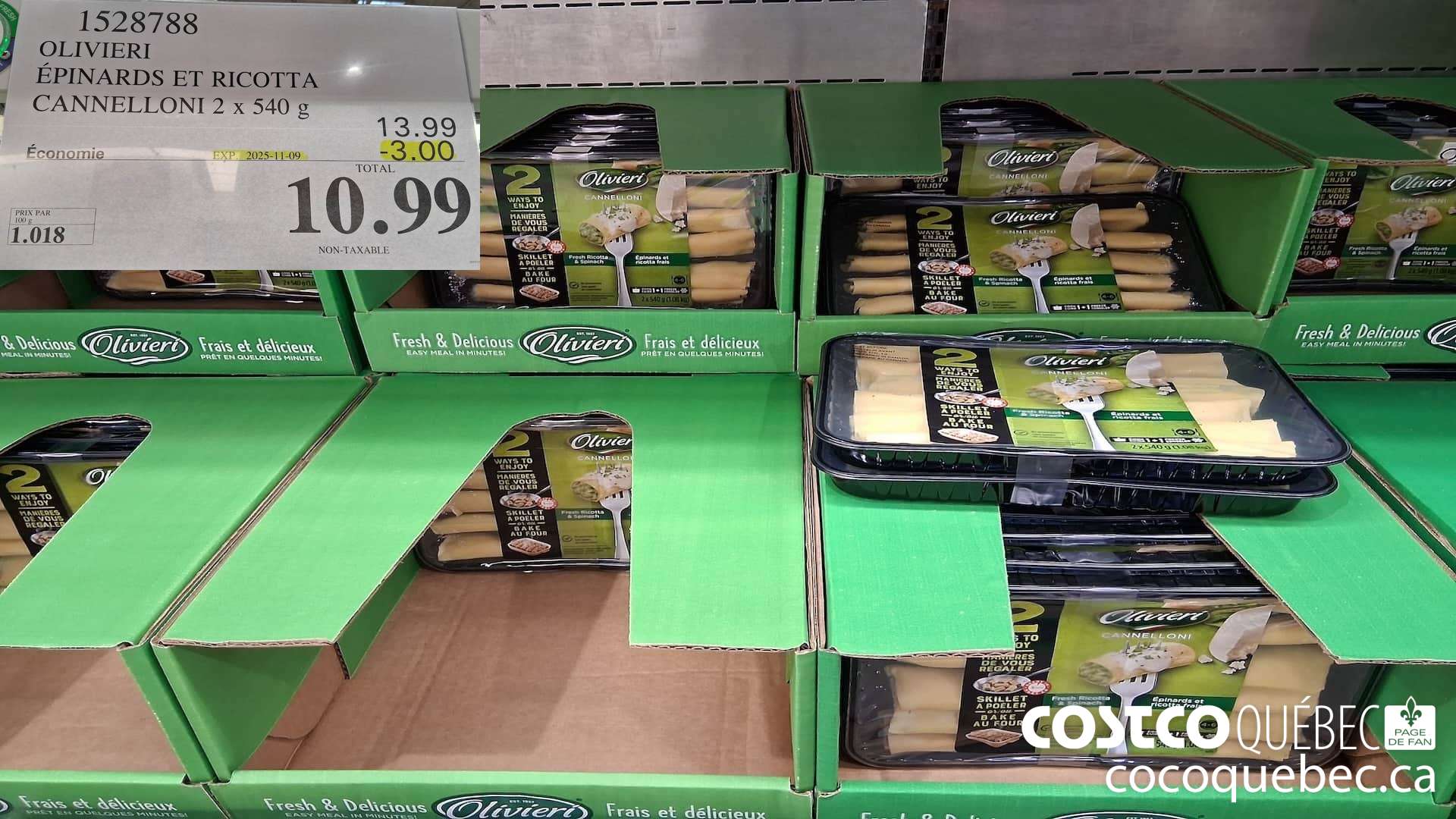 1528788 OLIVIERI EPINARDS ET RICOTTA CANNELLONI 2 x 540 g  ($3.00 INSTANT SAVINGS EXPIRES ON 2025-11-09) $10.99