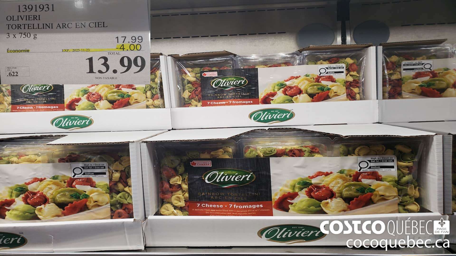 1391931 OLIVIERI TORTELLINI ARC EN CIEL 3 x 750g  ($4.00 INSTANT SAVINGS EXPIRES ON 2025-11-23) $13.99