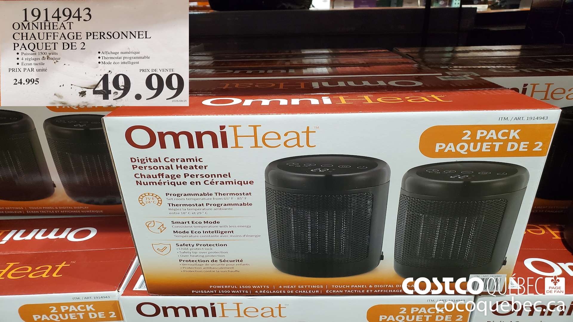 1914943 OMNIHEAT CHAUFFAGE PERSONNEL PAQUET DE 2  $49.99