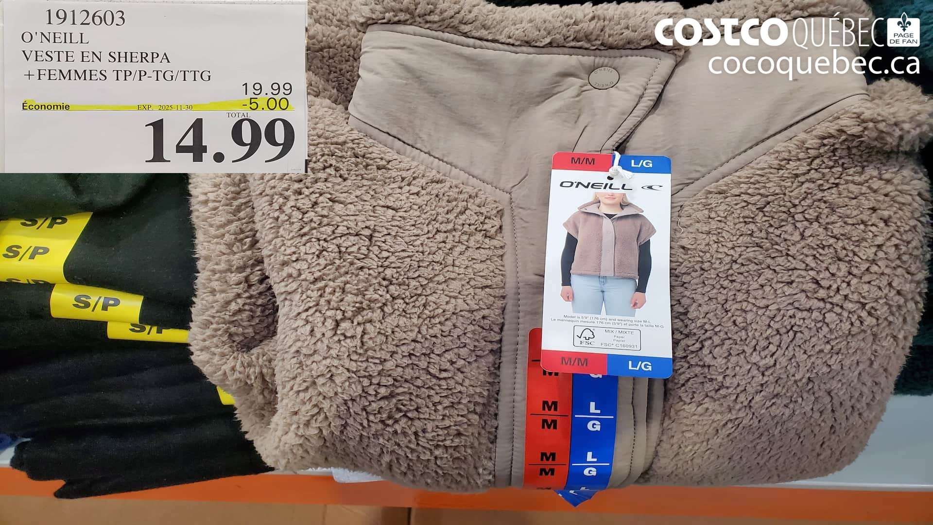 1912603 O'NEILL VESTE EN SHERPA + FEMMES TP/P-TG/TTG ($5.00 INSTANT SAVINGS EXPIRES ON 2025-11-30) $14.99