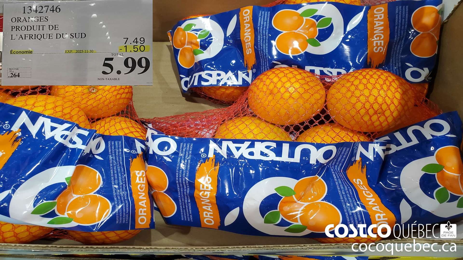 1342746 ORANGES PRODUIT DE L'AFRIOQUE DU SUD  ($1.50 INSTANT SAVINGS EXPIRES ON 2025-11-30) $5.99